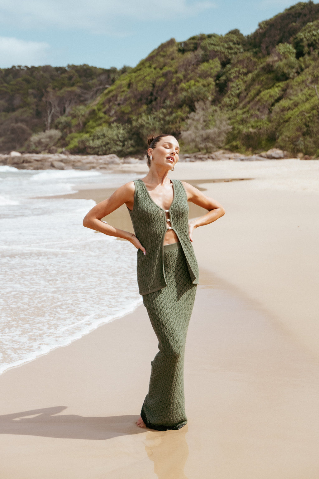 Asplie Knit Maxi Skirt - Olive