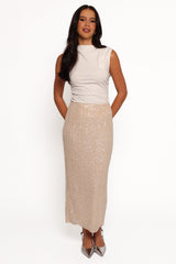 Briellia Sequin Midi Skirt - Champagne