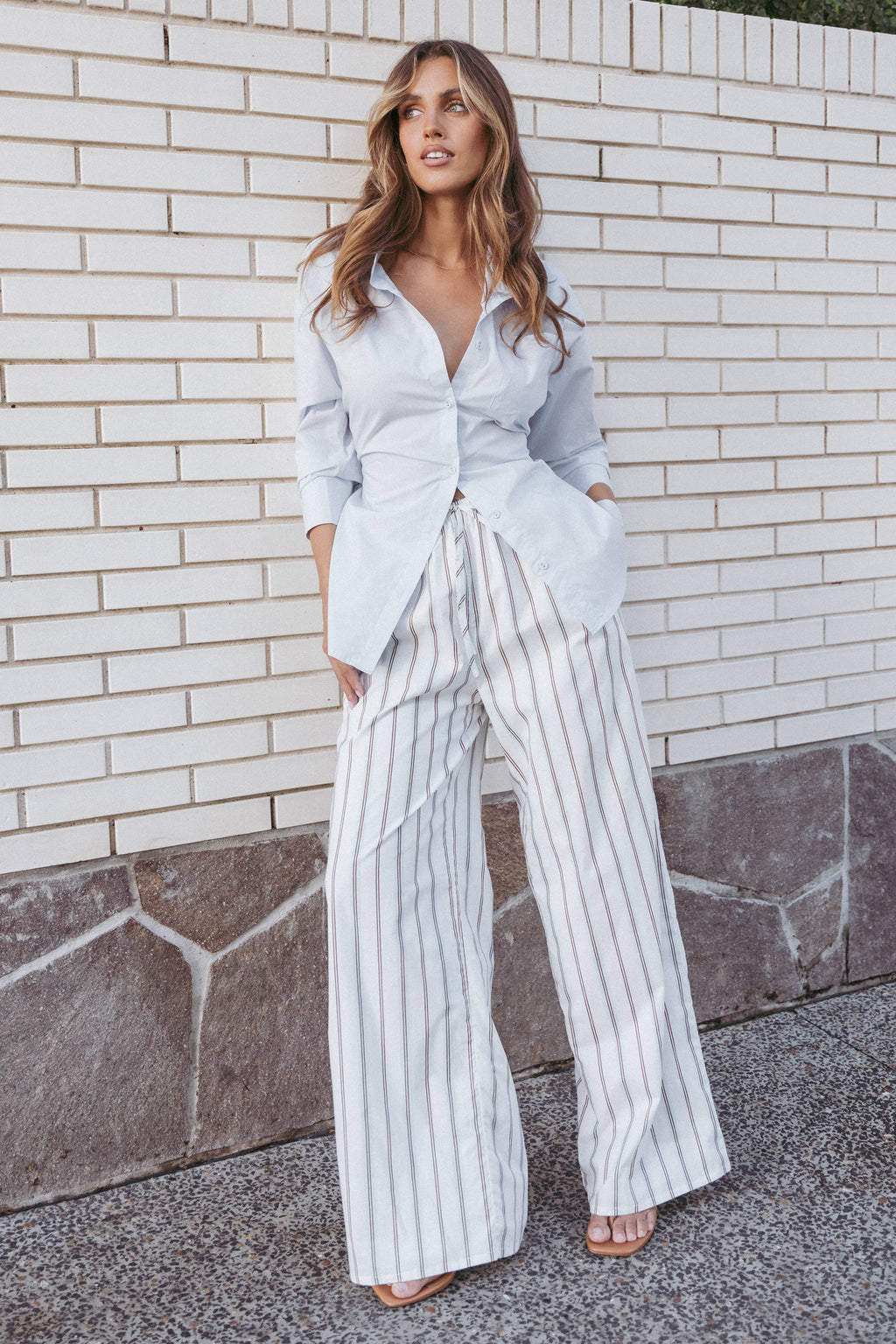 Ember Cotton Pants - Blue Brown Stripe