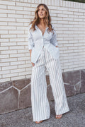 Ember Cotton Pants - Blue Brown Stripe