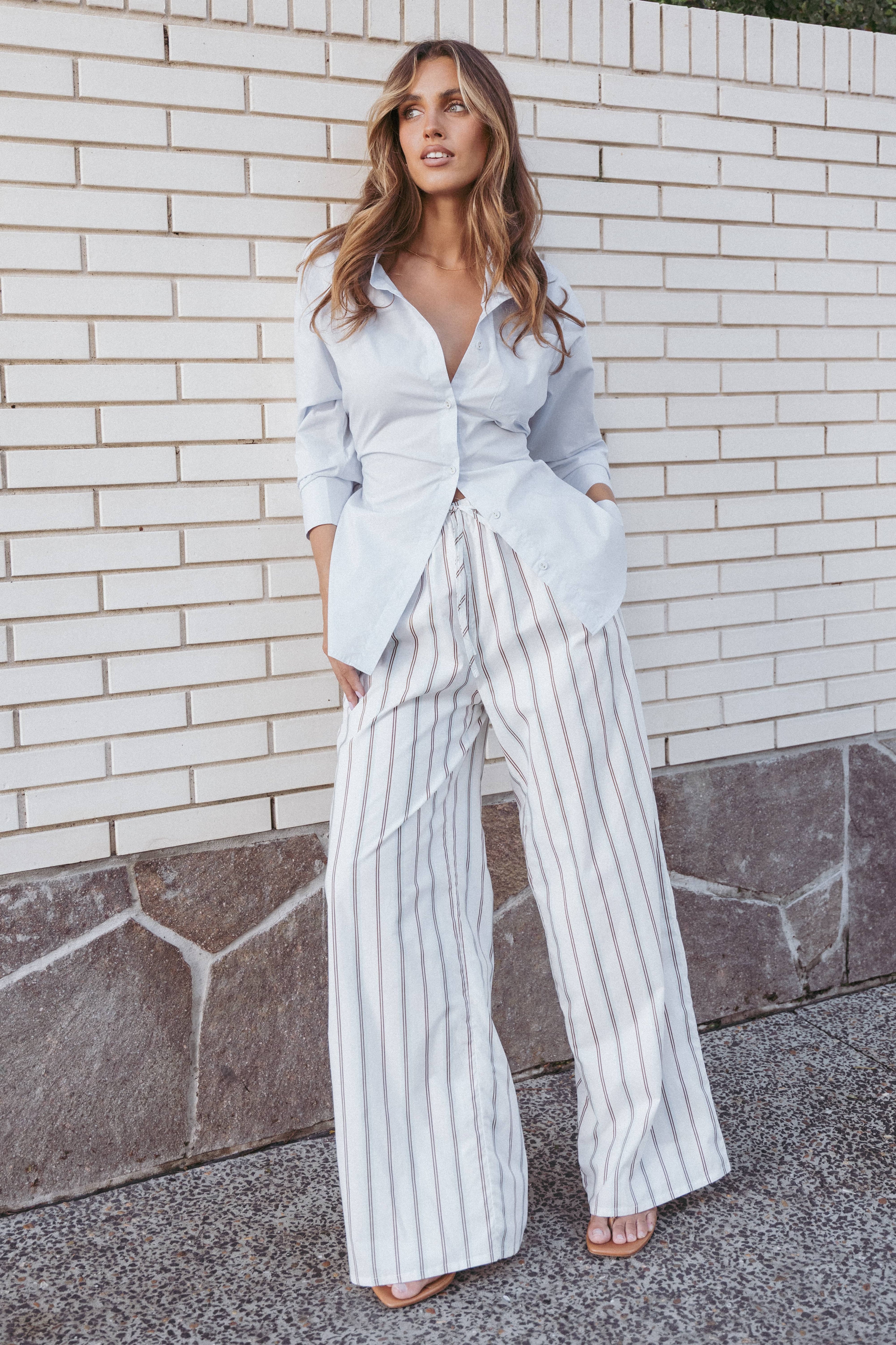 Ember Cotton Pants - Blue Brown Stripe