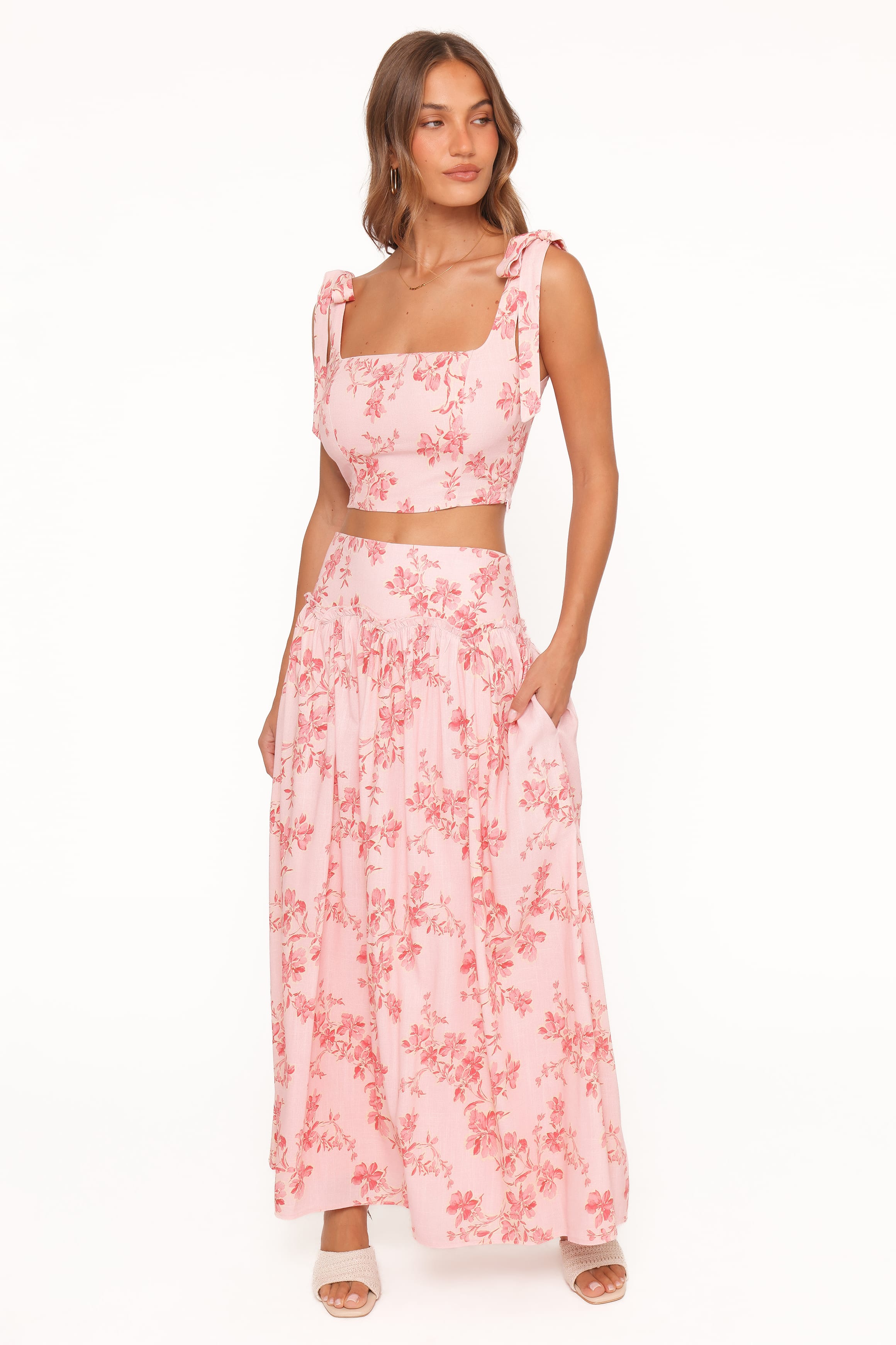 Tyler Drop Waist Maxi Skirt - Rose Pink Floral