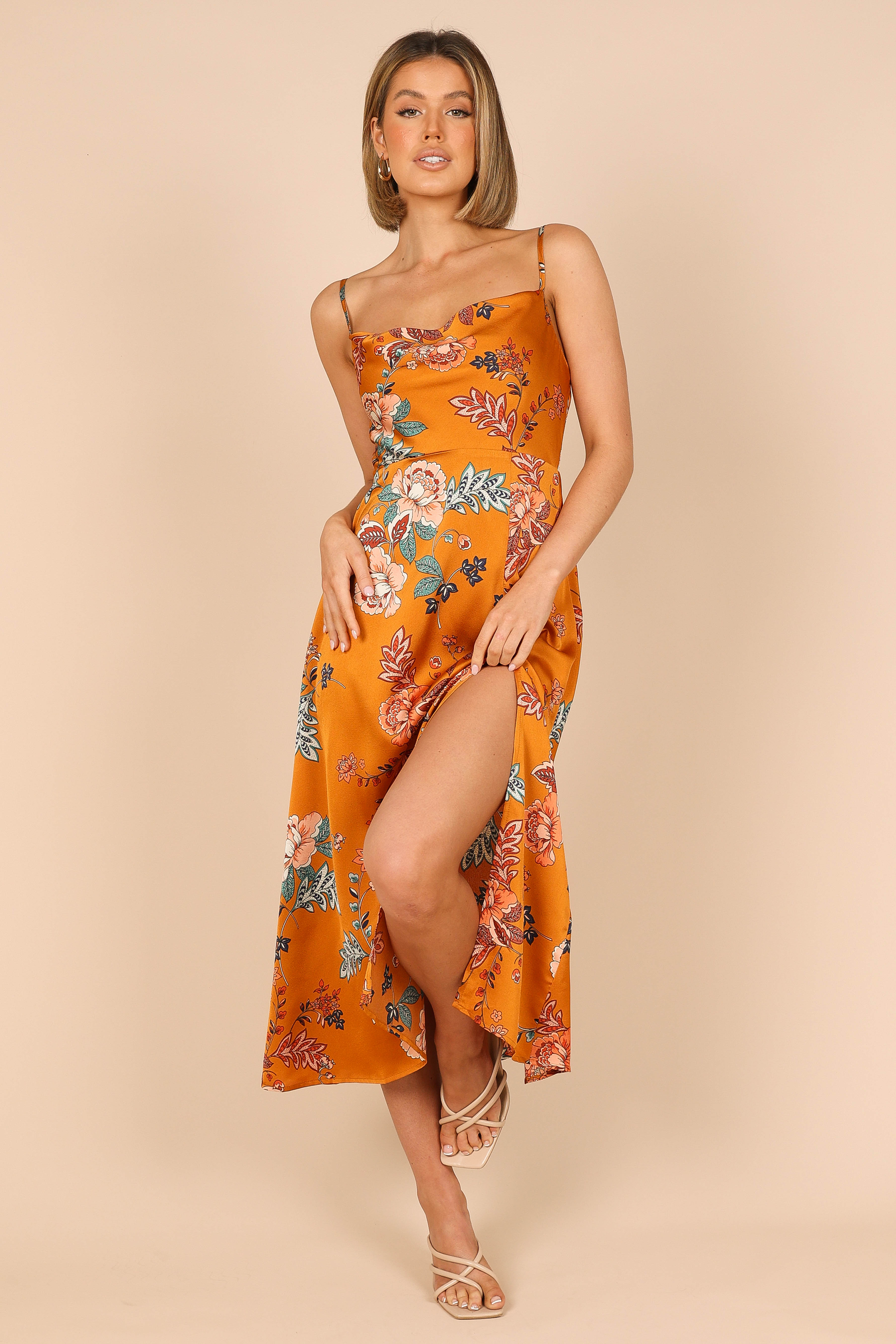 Alejandra Cowl Neck Midi Dress - Tan
