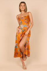 Alejandra Cowl Neck Midi Dress - Tan