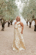 Betina Bow Front Maxi Dress - Yellow Brocade