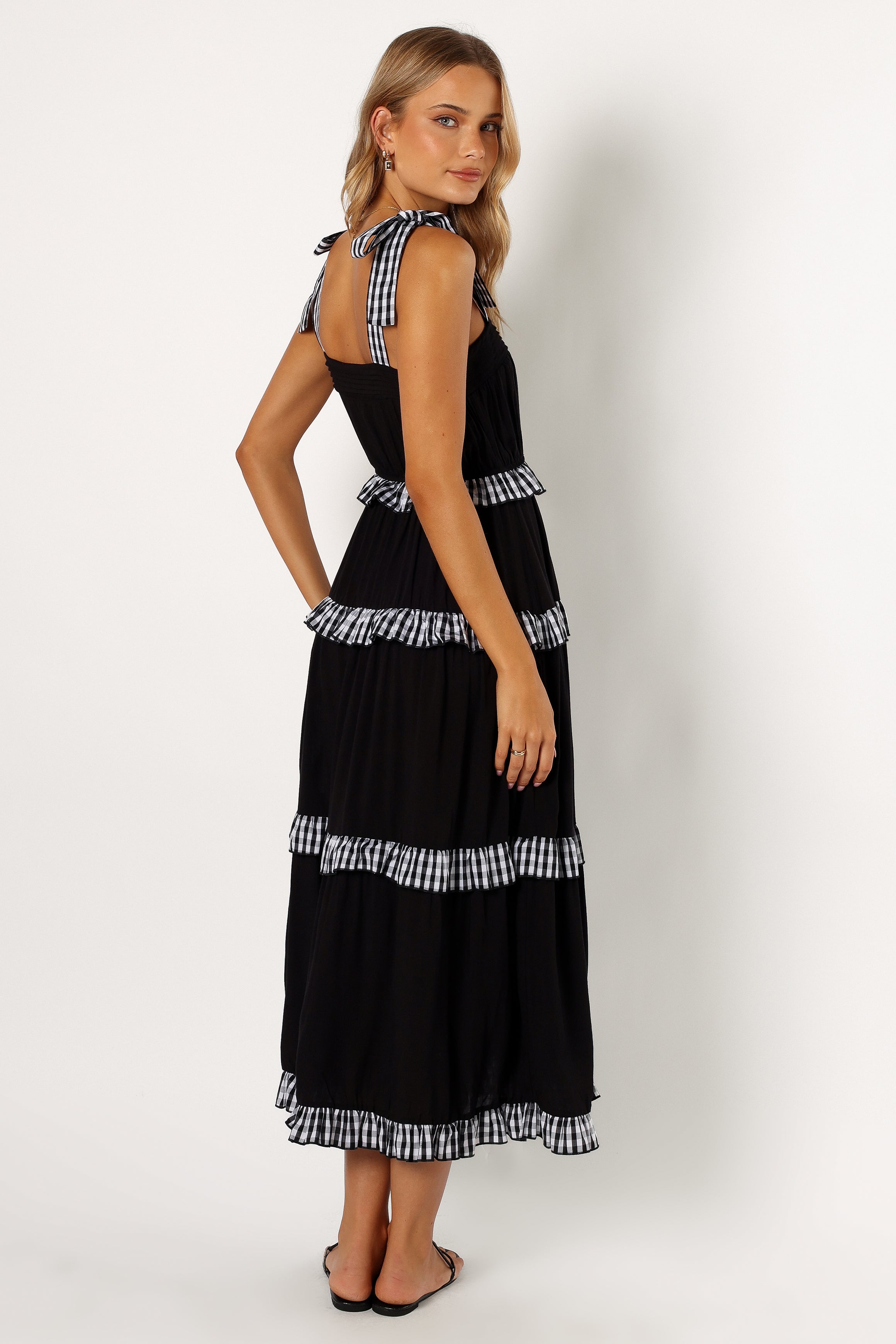Chanty Tiered Midi Dress - Black Gingham