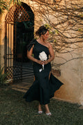 Charmed One Shoulder Midi Dress - Black