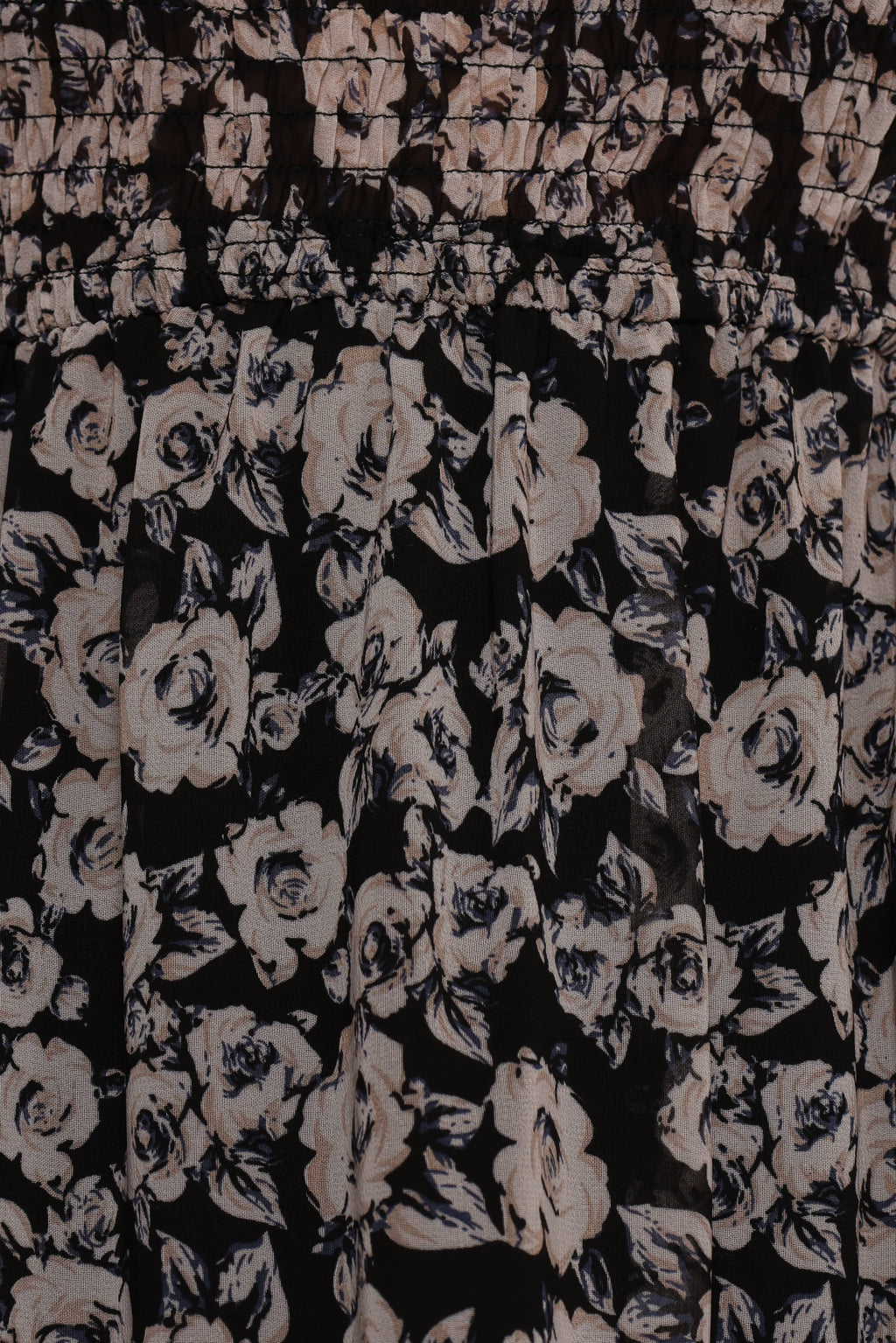 Edwina Shirred Frill Long Sleeve Midi Dress - Black Floral