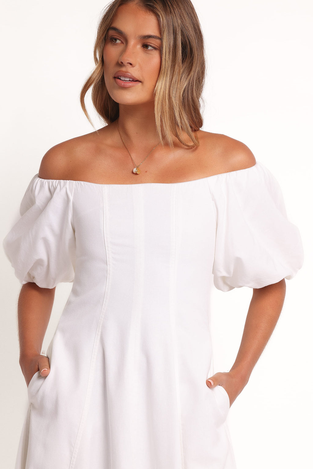 Jensen Off Shoulder Midi Dress - Ivory