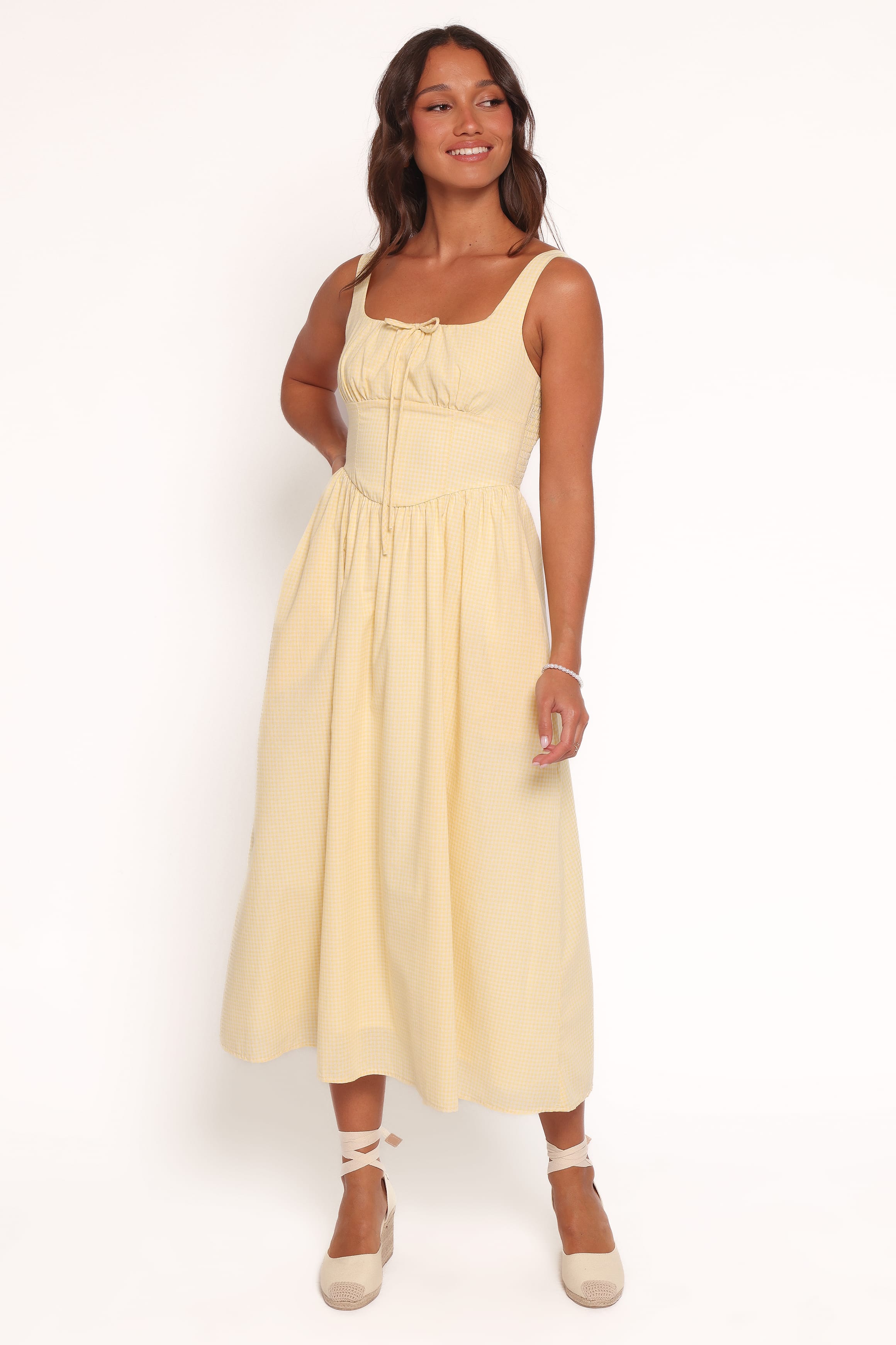 Kinslee Midi Dress - Yellow Gingham