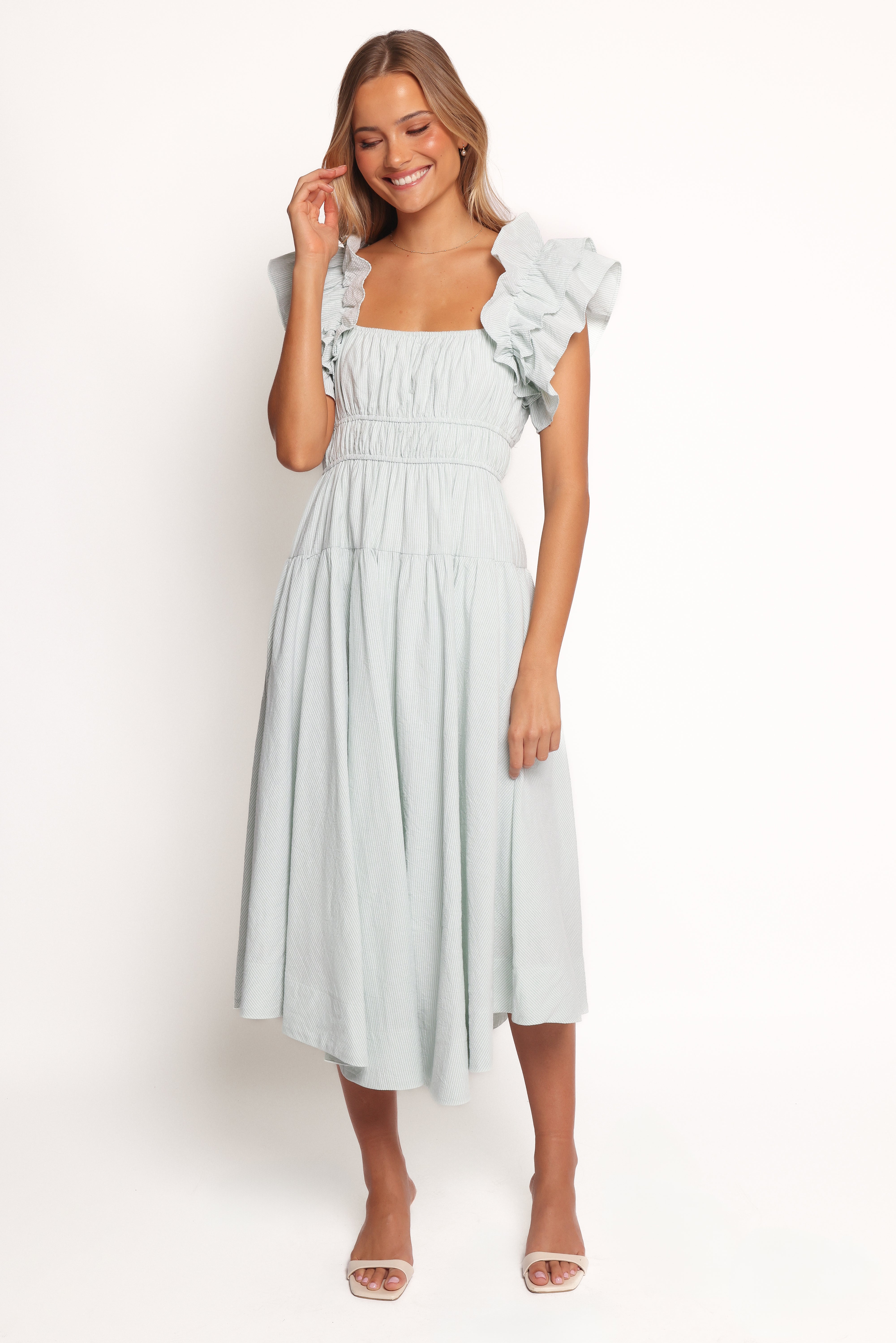 Linda Midi Dress - Green Stripe