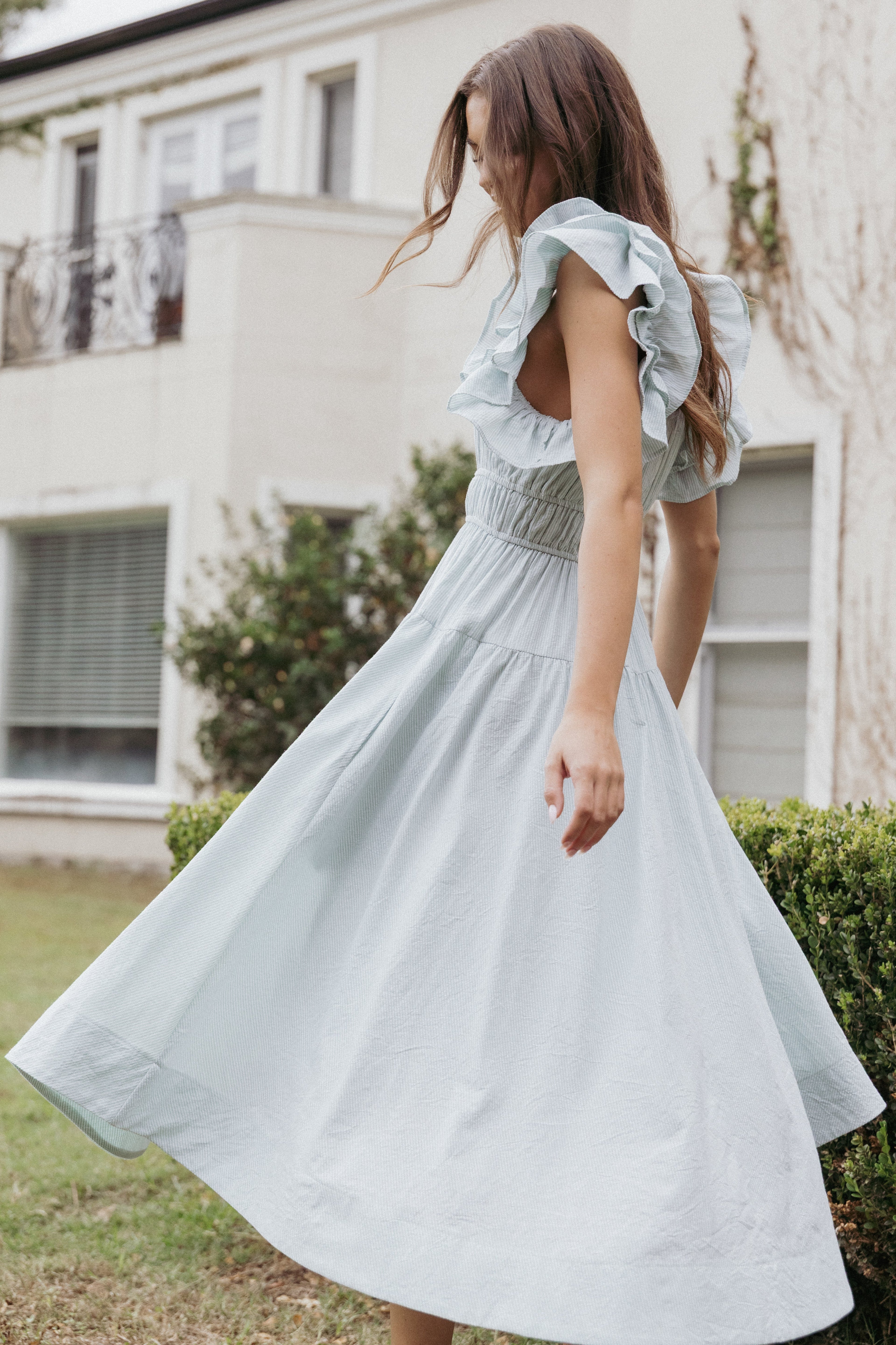 Linda Midi Dress - Green Stripe
