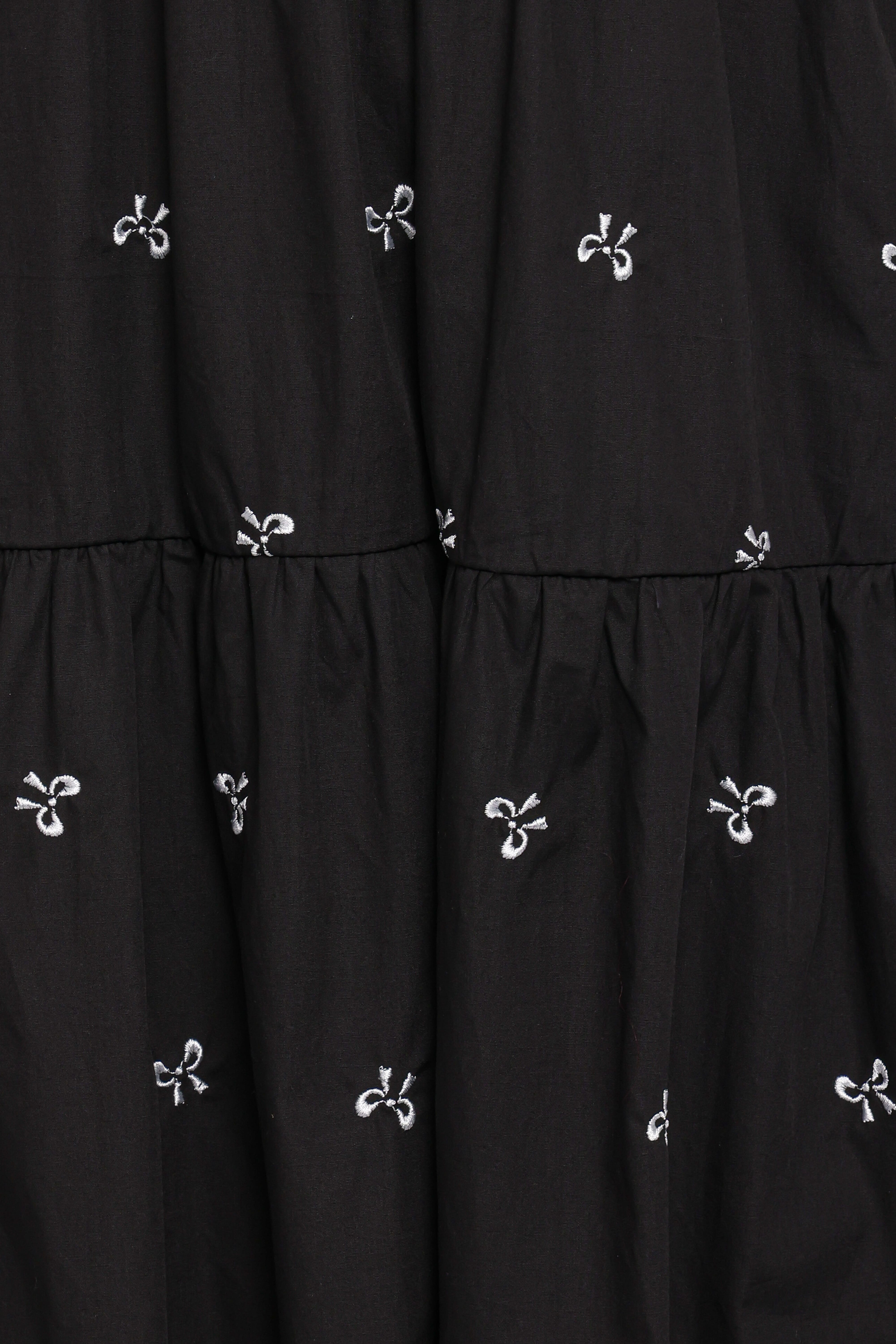Naura Shirred Tiered Midi Dress - Black Bow