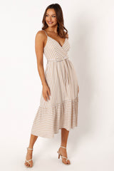 Odette Midi Dress - Beige Stripe