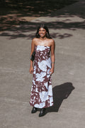 Ottavia Strapless Maxi Dress - Blue Poppies
