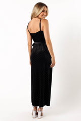 Renarde Wrap Velvet Midi Dress - Black