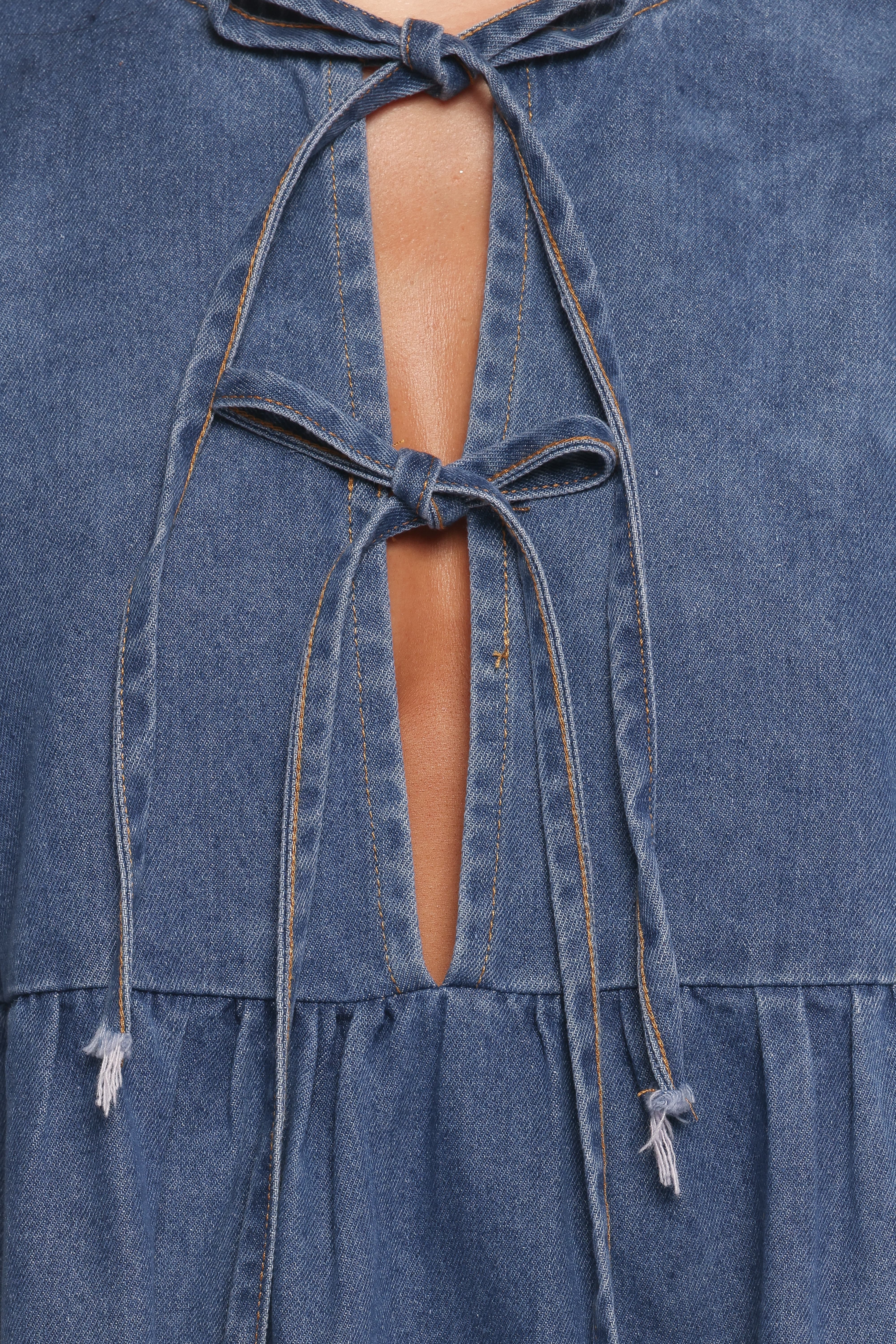 Romana Tie Front Mini Dress - Dark Denim