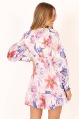 Rume Long Sleeve Mini Dress - Purple Floral