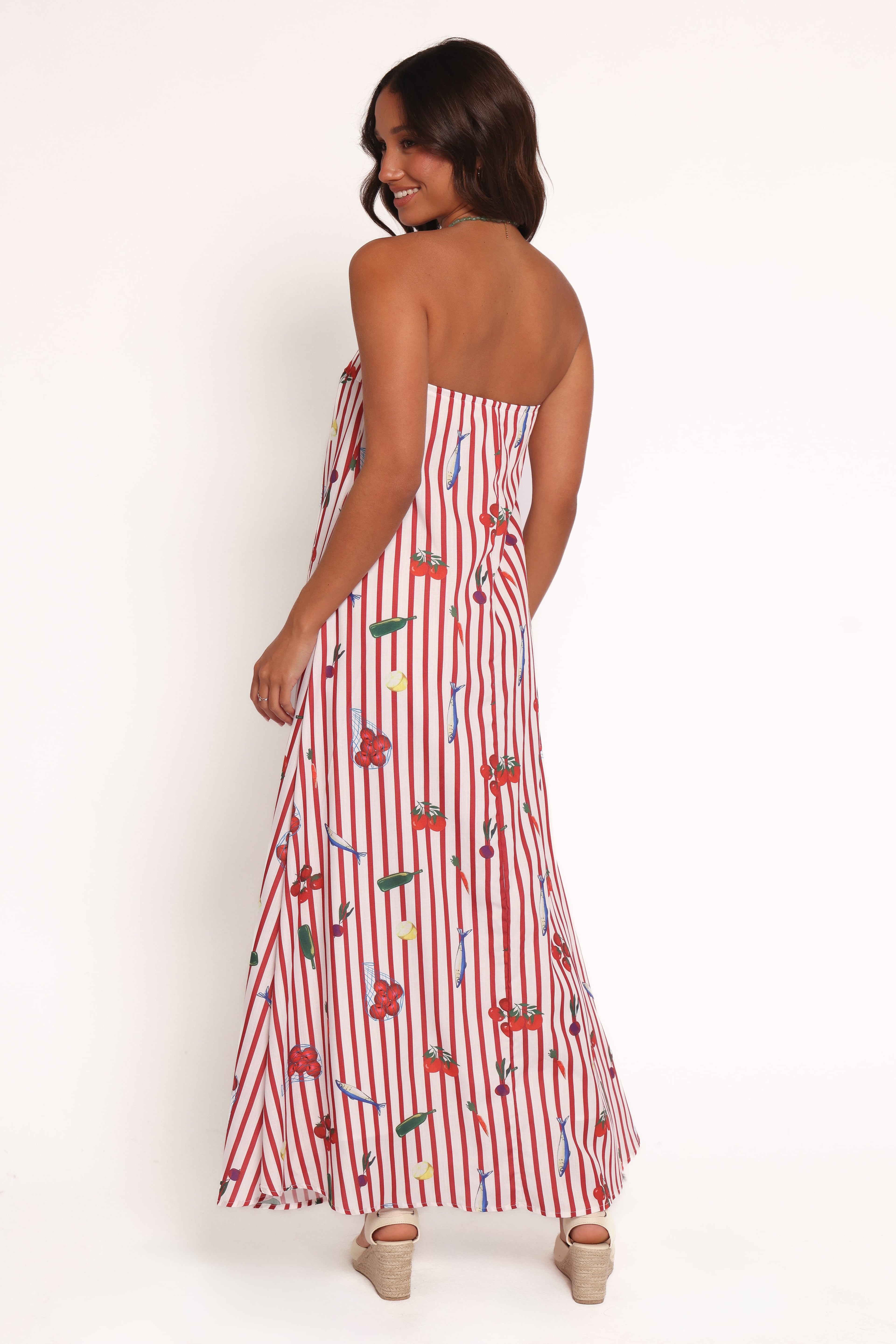 Soph Strapless Maxi Dress - Red Picnic Stripe