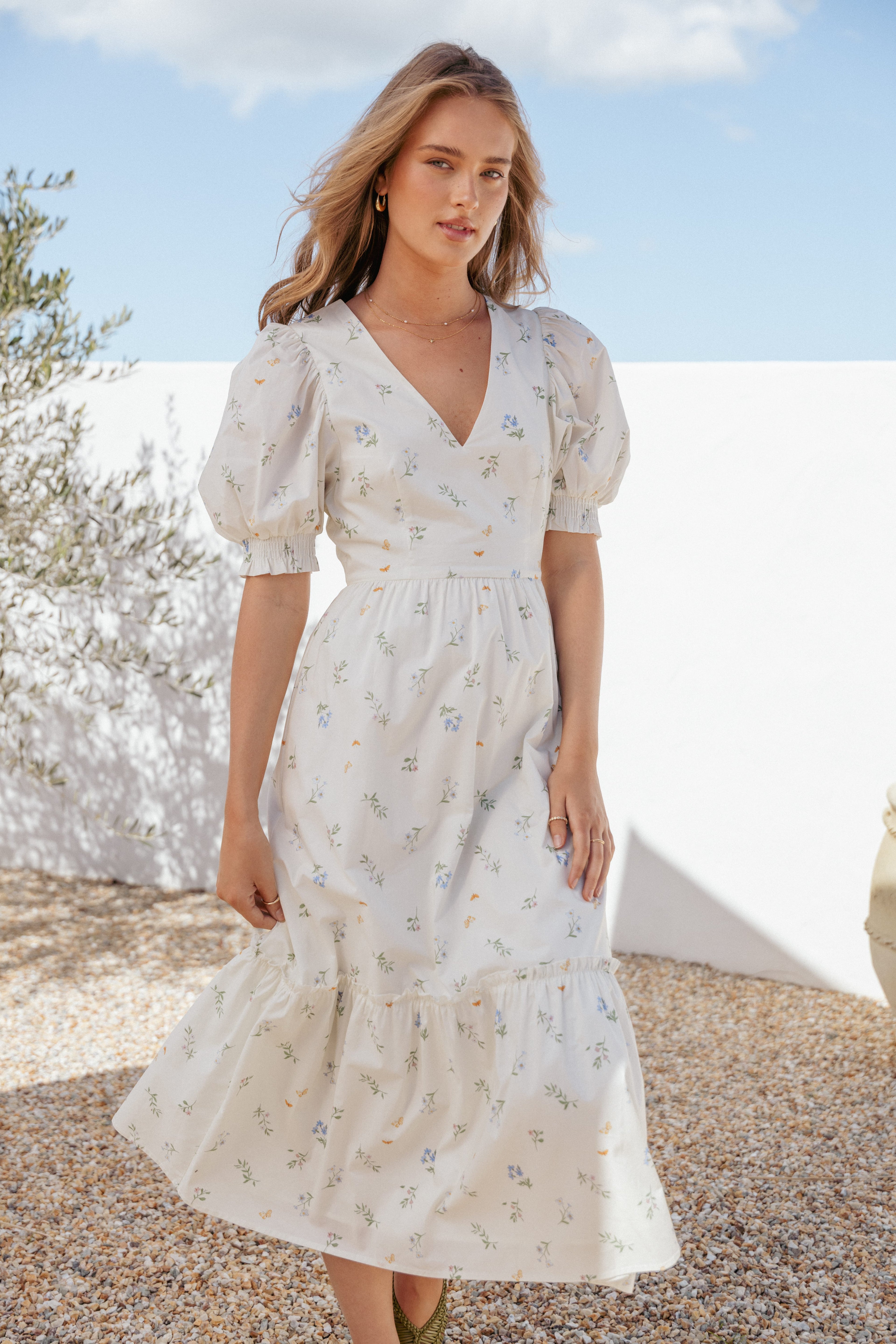 Steele Puff Sleeve Midi Dress - Floral