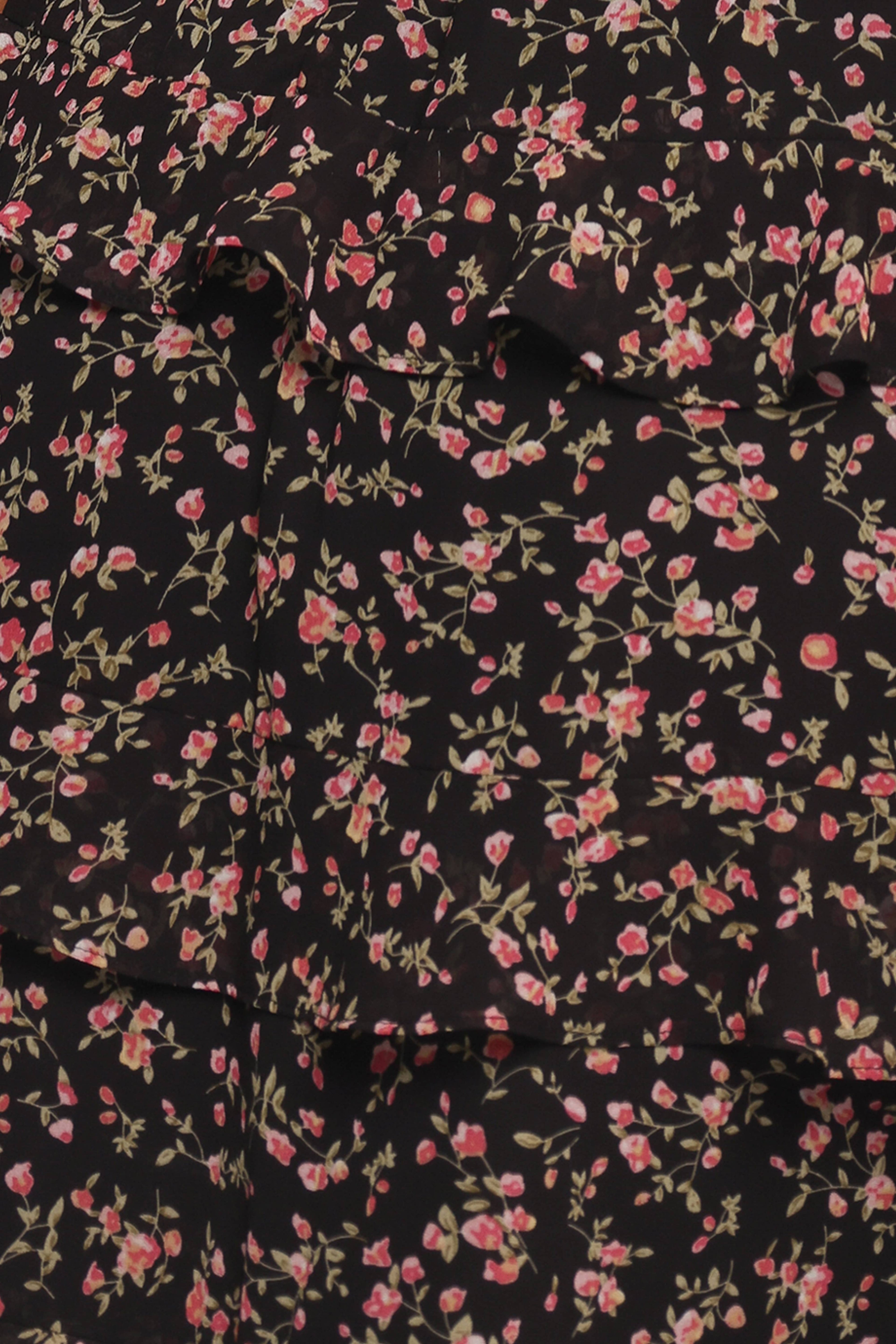 Wendi Ruffle Dress - Black Floral