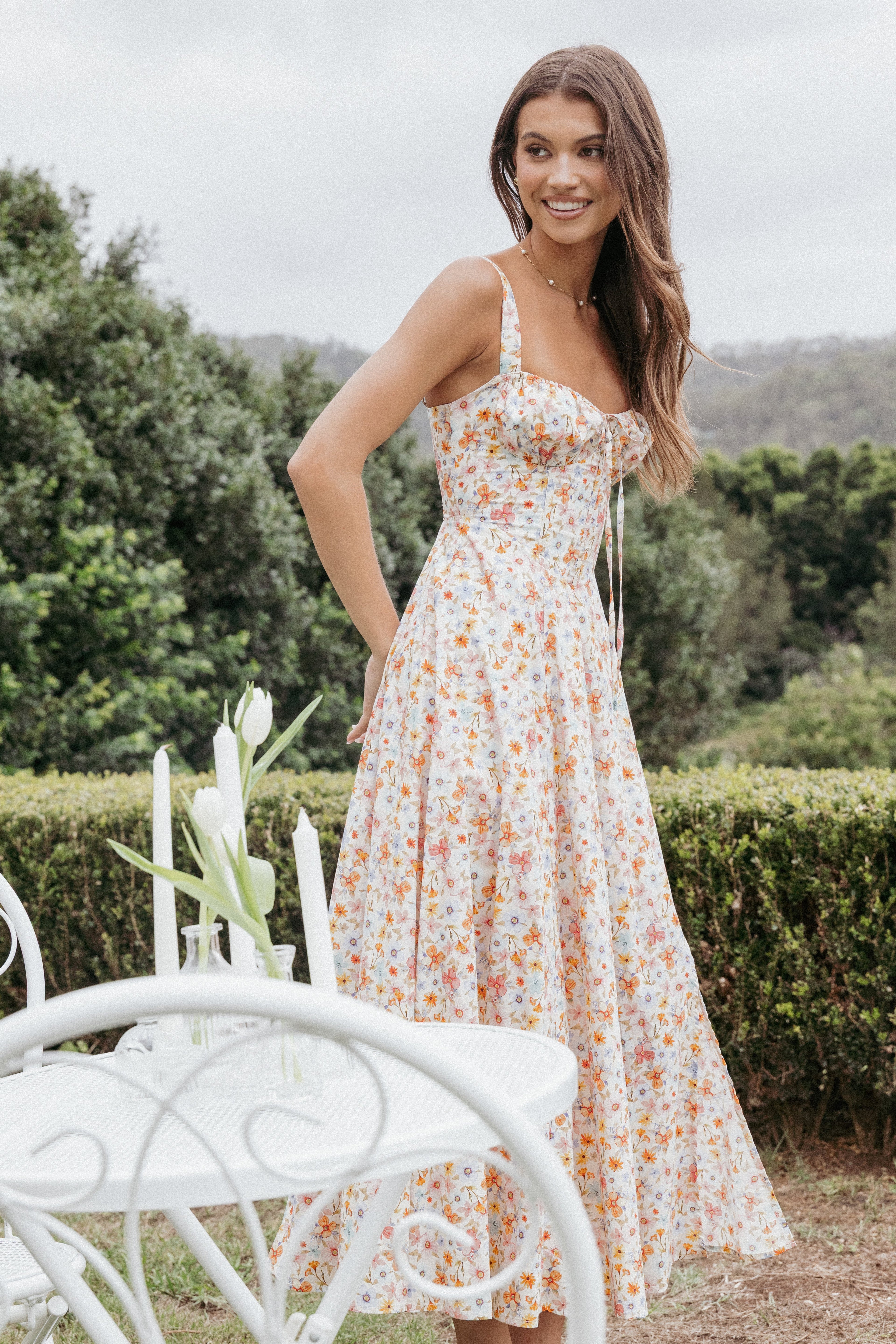 Wisteria Midi Dress - Orange