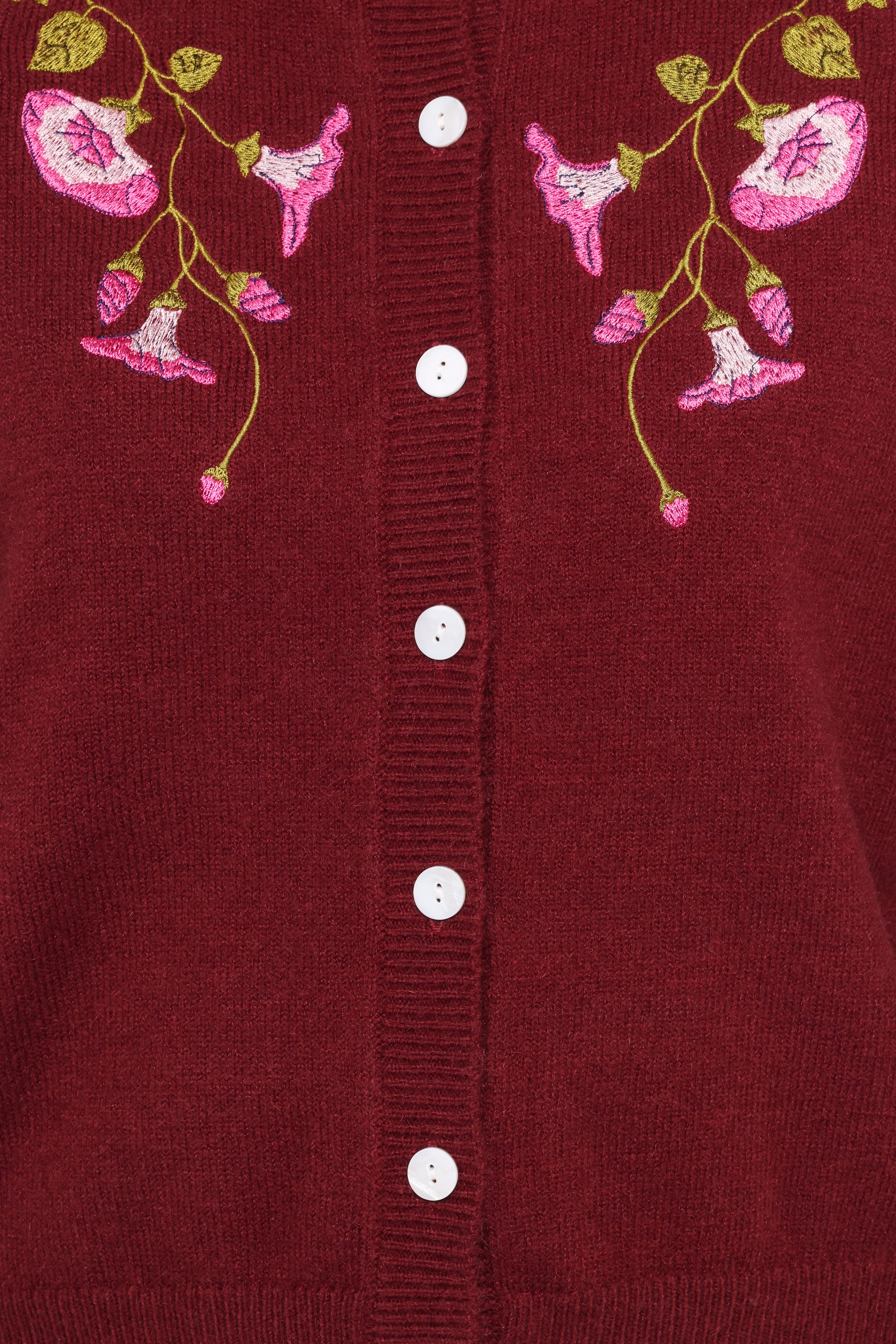 Brittany Placed Embroidery Flower Cardigan - Burgundy