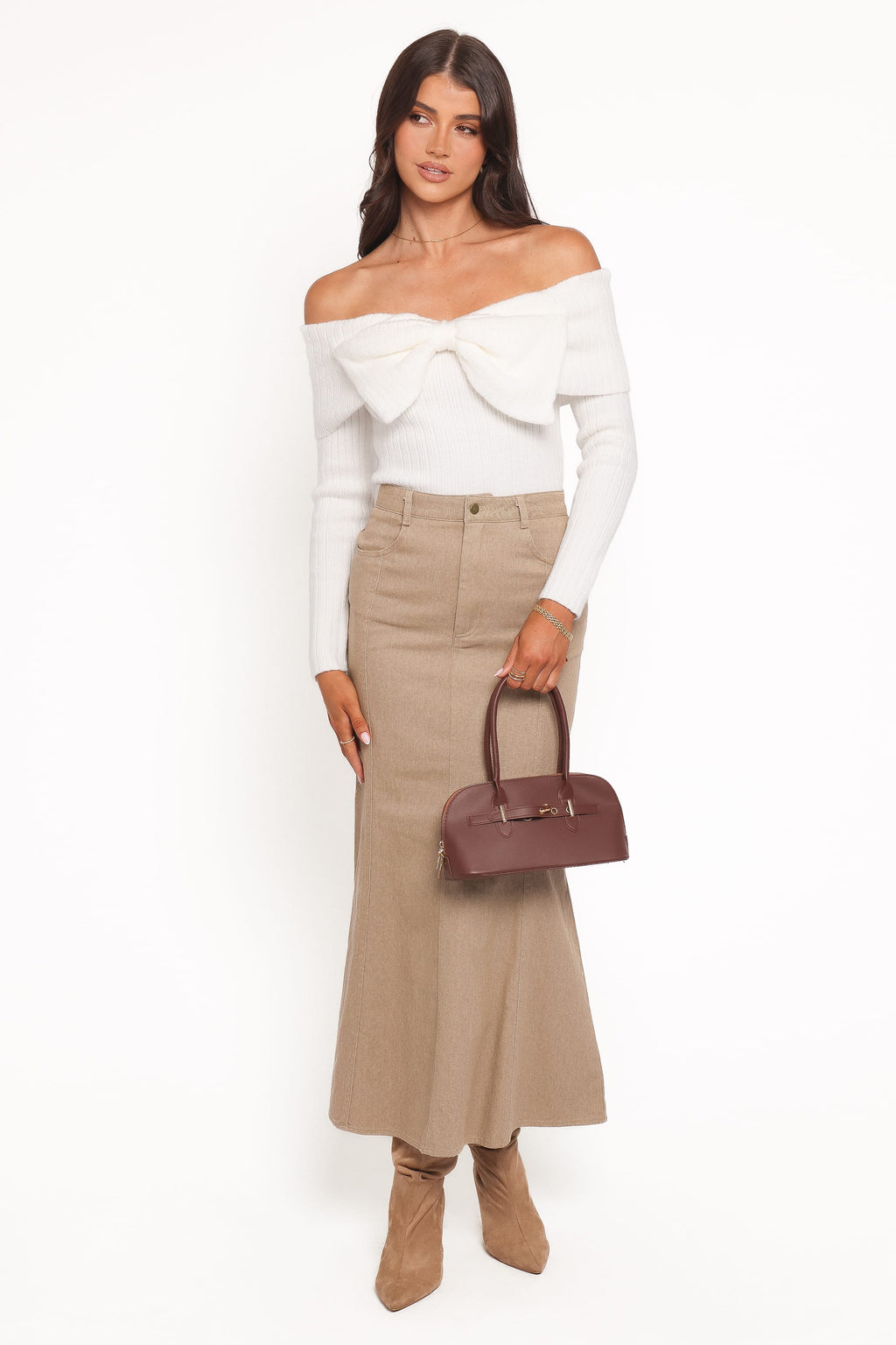 Helene Bow Off Shoulder Knit Sweater - Ivory