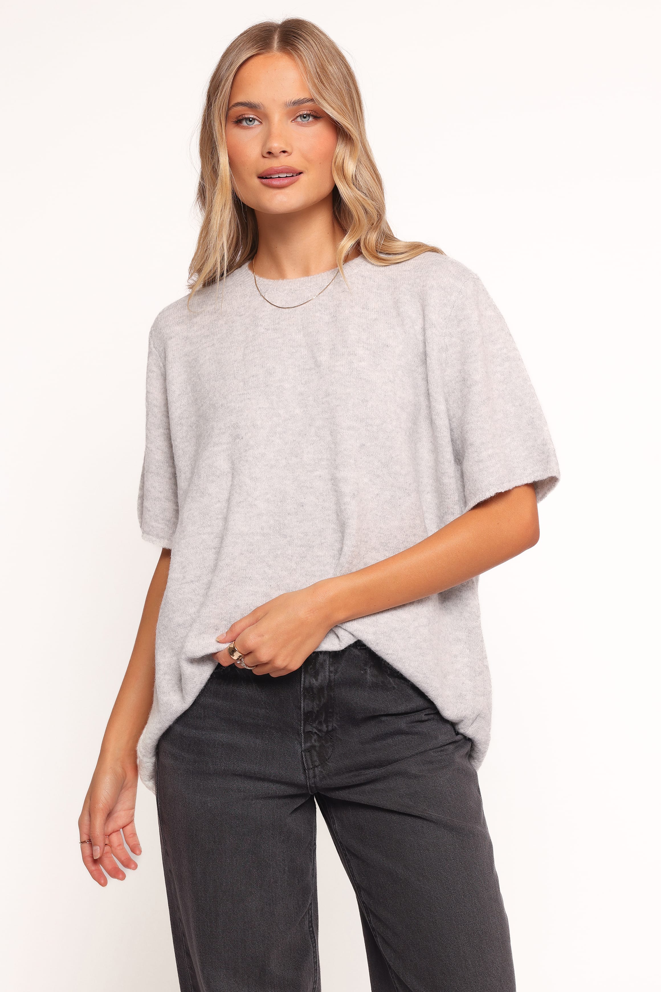 Morris Short Sleeve Oversized Sweater Tee - Grey