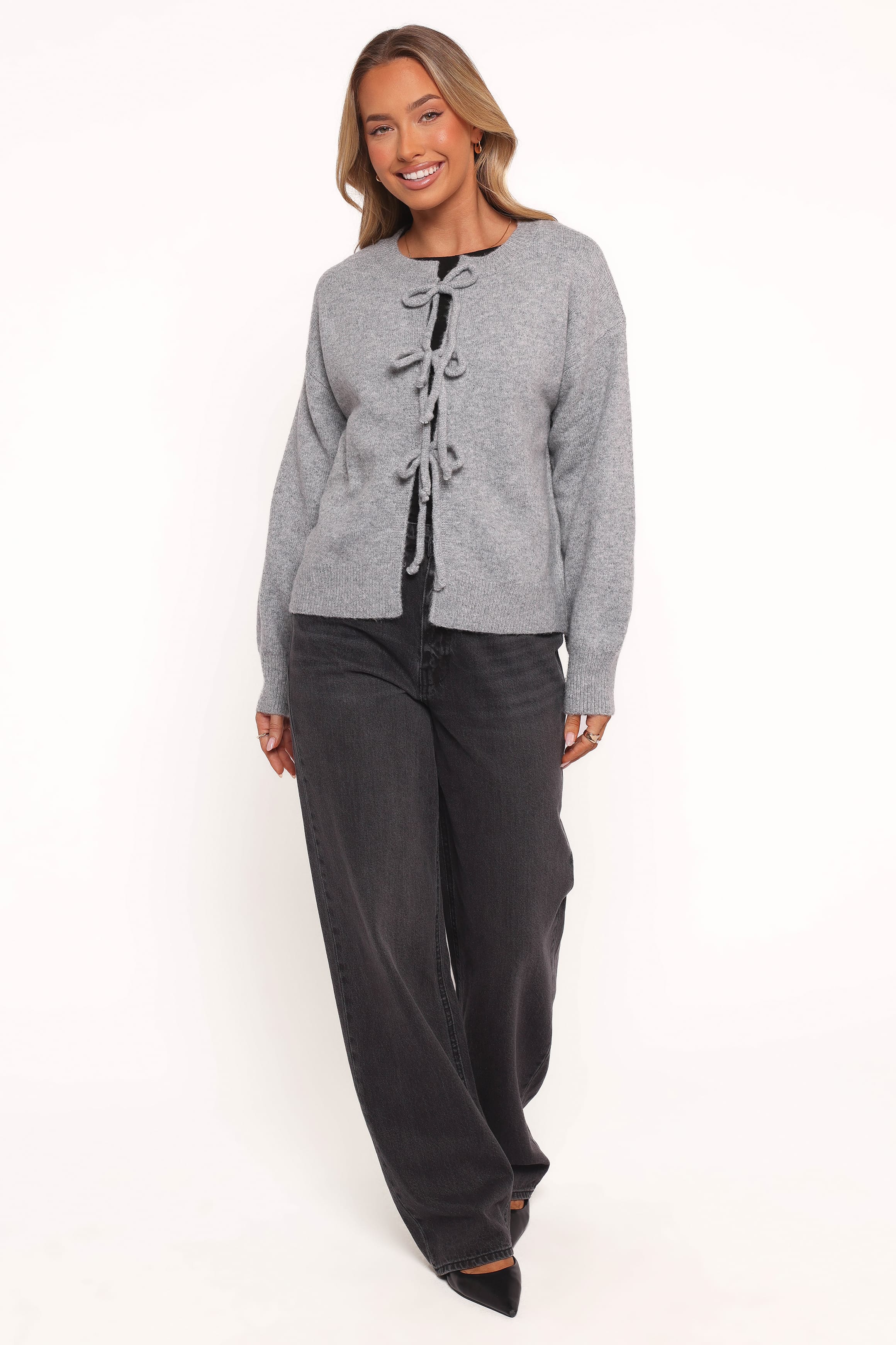 Neri Bow Tie Front Cardigan - Grey
