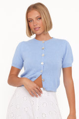 Zena Puff Sleeve Cardigan - Cornflower Blue
