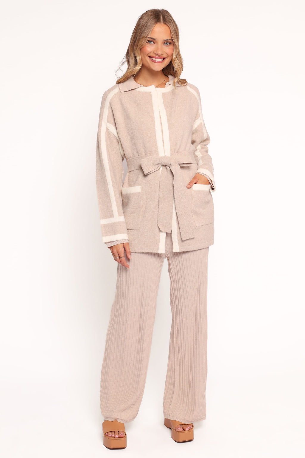 Maloney Tie Front Coatigan - Beige