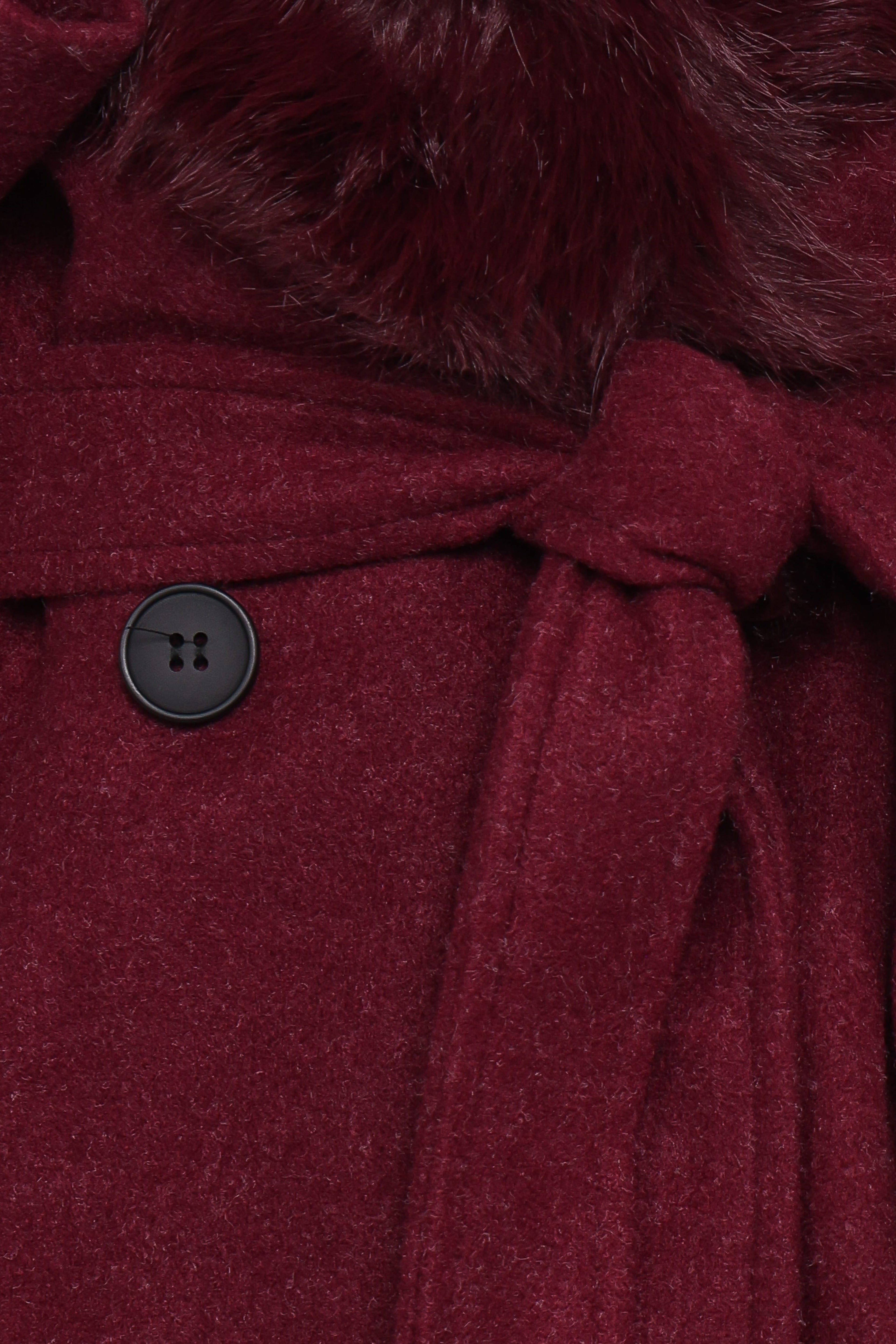 Nina Fur Collar Tie Waist Coat - Burgundy