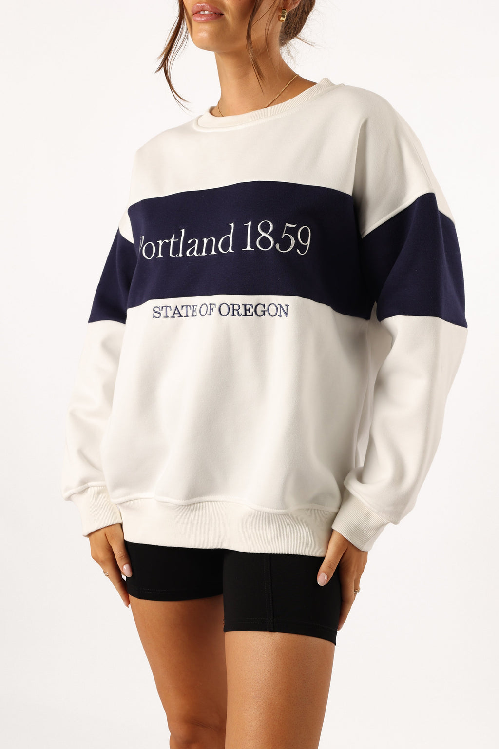 Portland Colorblock Oversized Sweatshirt - White Navy