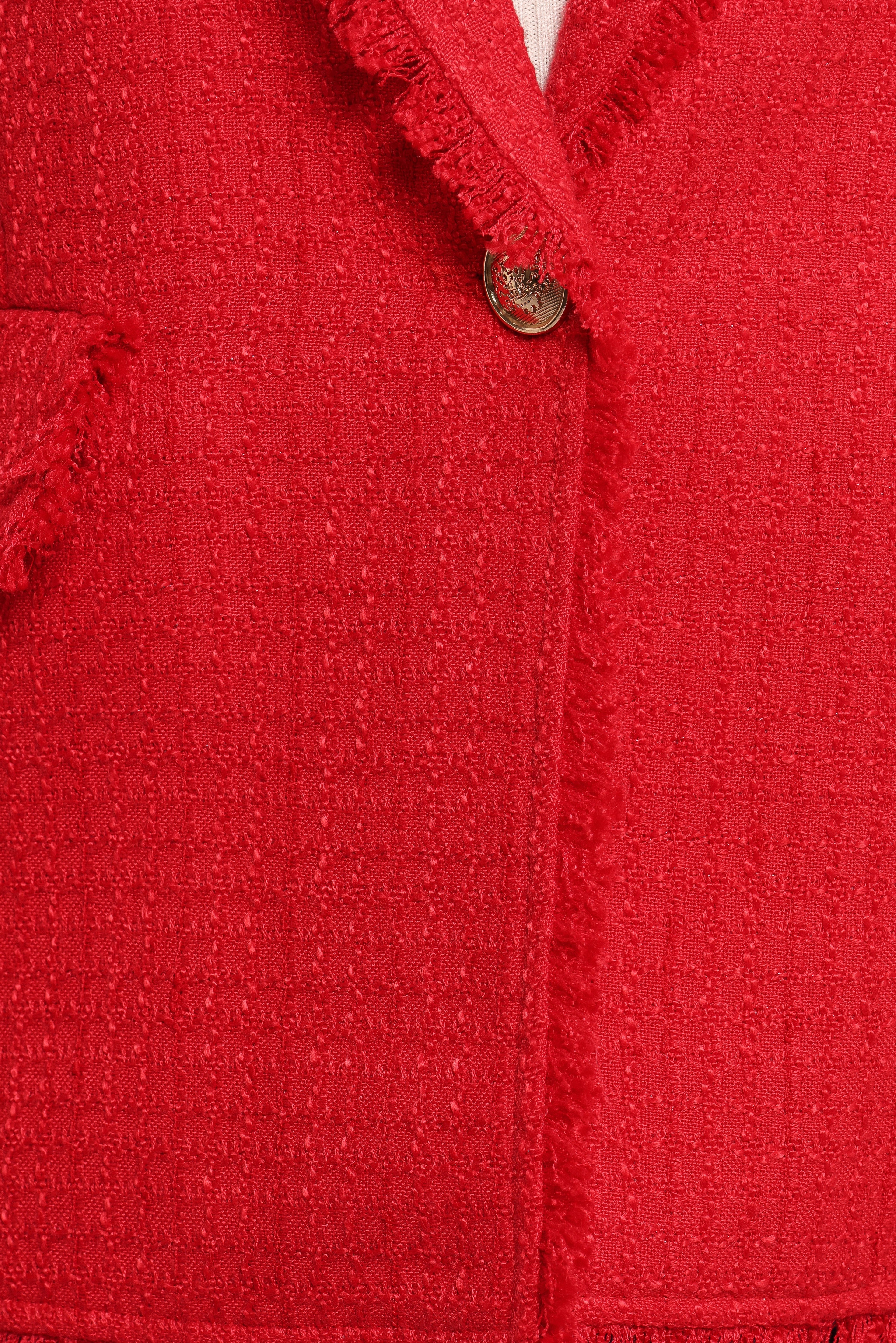 Simona Single Button Twill Blazer - Red