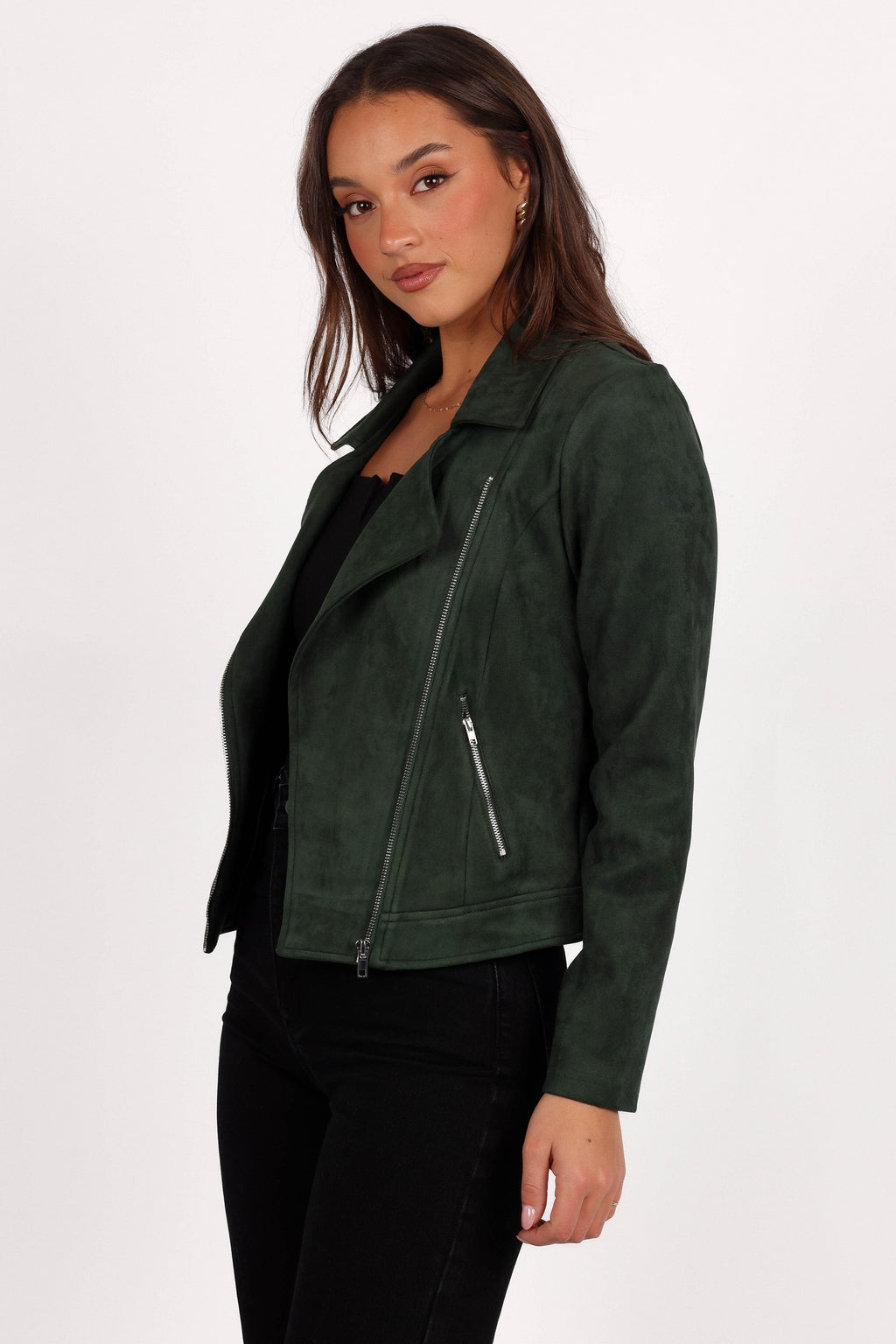 Spencer Faux Suede Moto Jacket - Olive