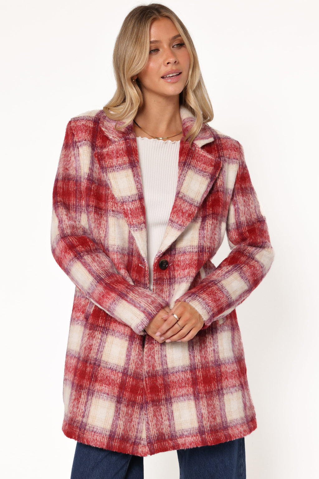 Travistine Long Plaid Coat - Pink