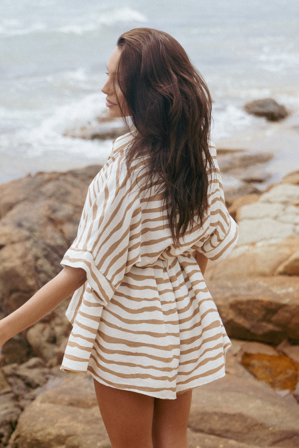 Peppiatt Batwing Romper - Tan Stripe