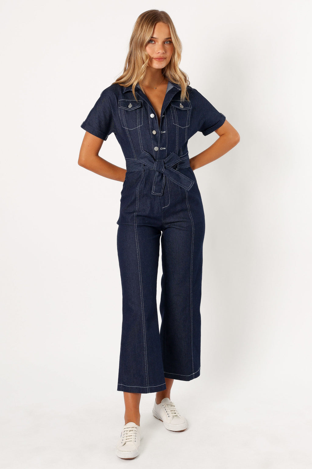 Demi Contrast Stitch Jumpsuit - Dark Denim