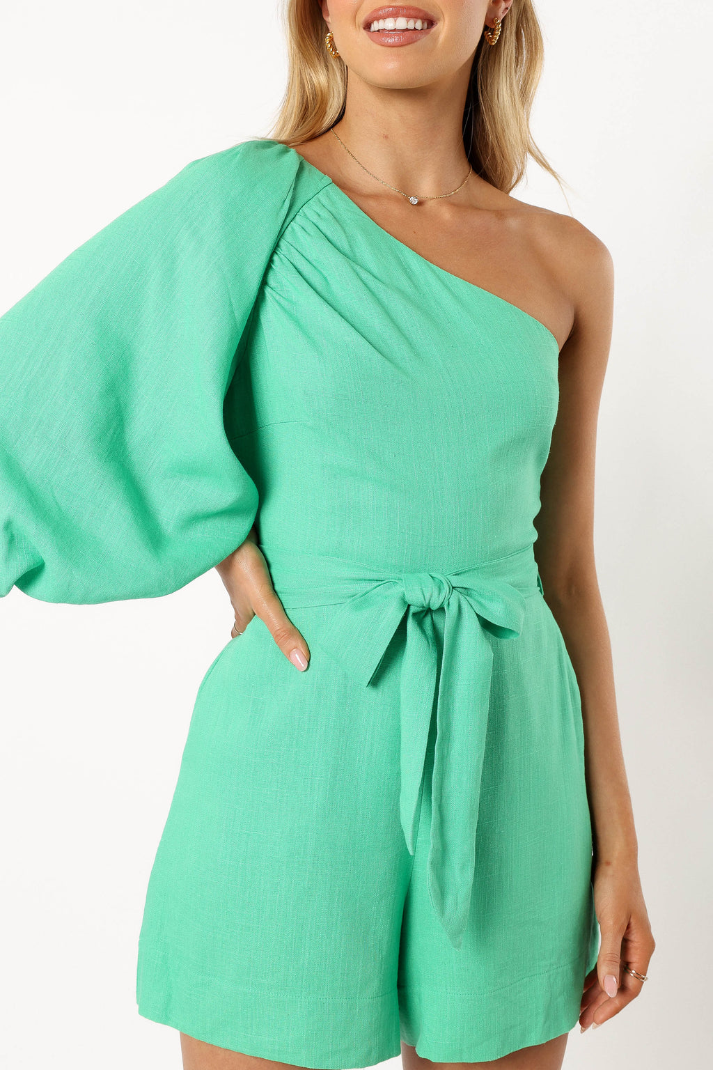 Krisa One Shoulder Romper - Green