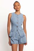 Almana Denim Short Set - Medium Blue