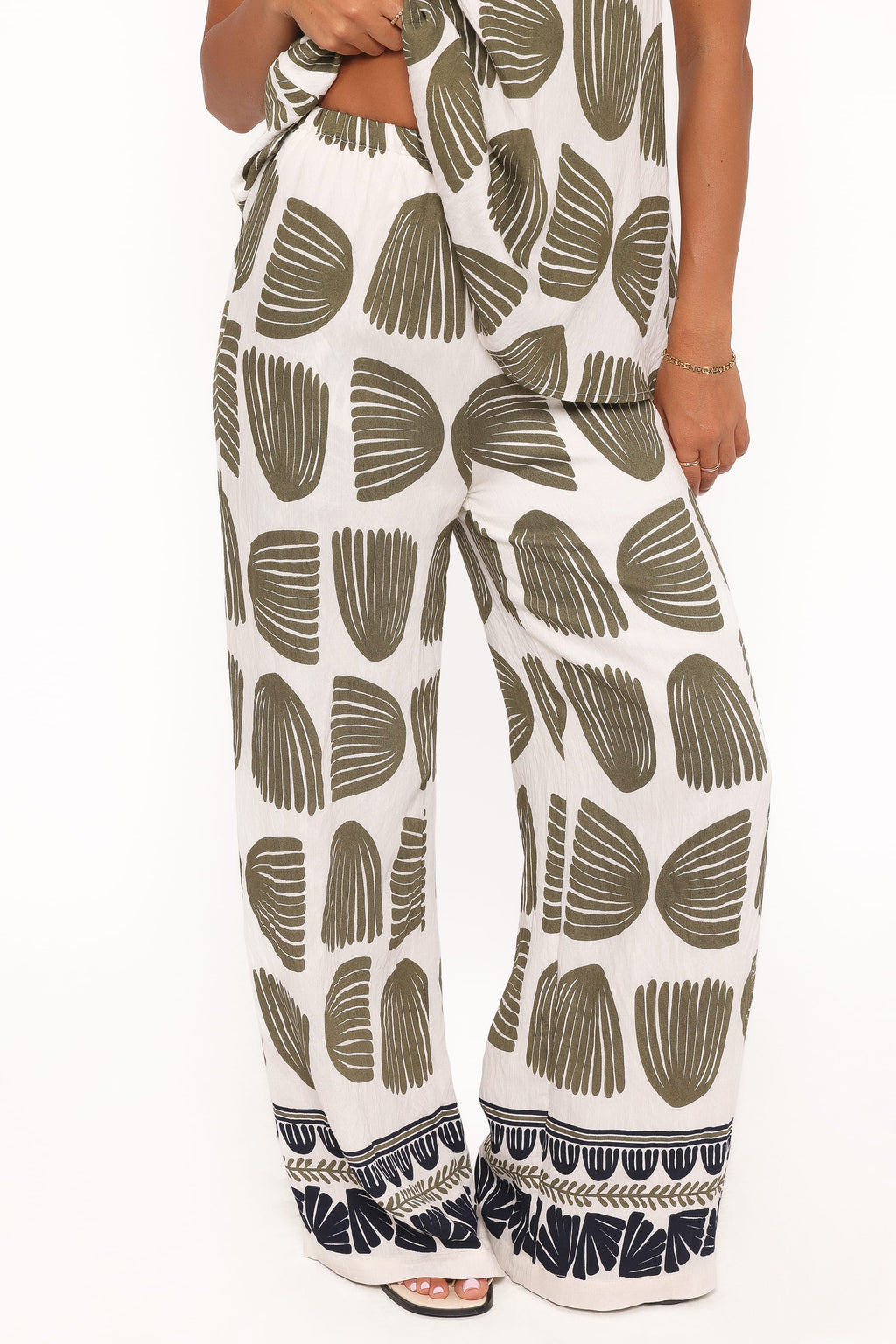 Brianna Pant Set - Green Palm Print