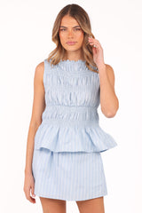 Daisy Skirt Set - Blue White Stripe