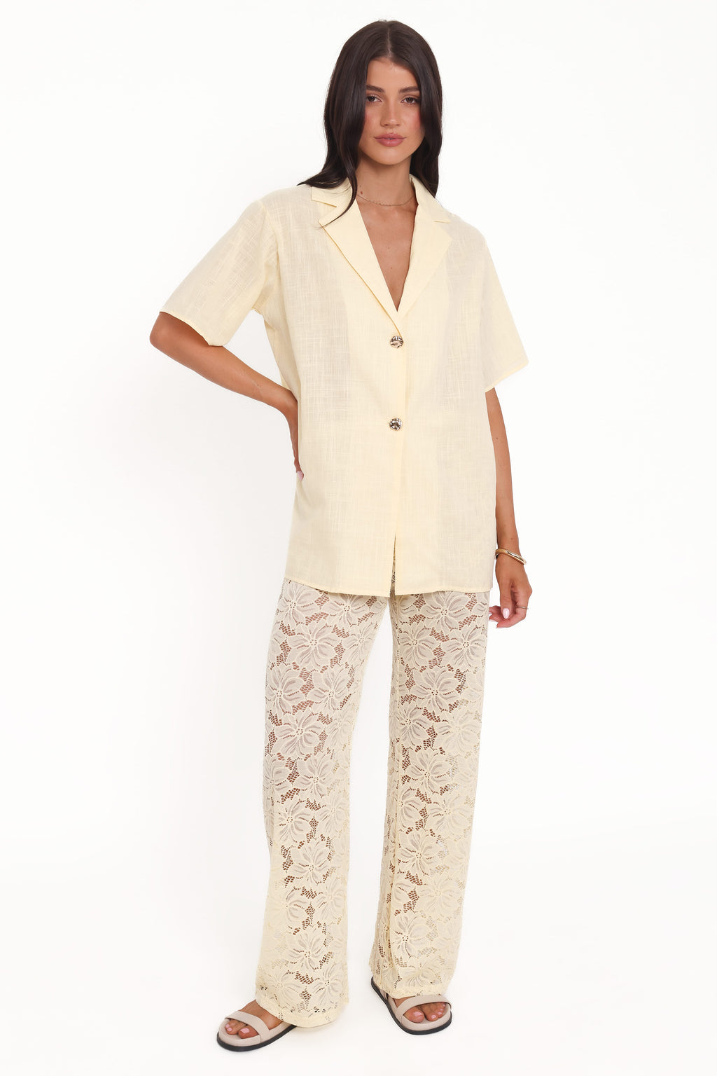 Mindy Lace Pant Set - Yellow