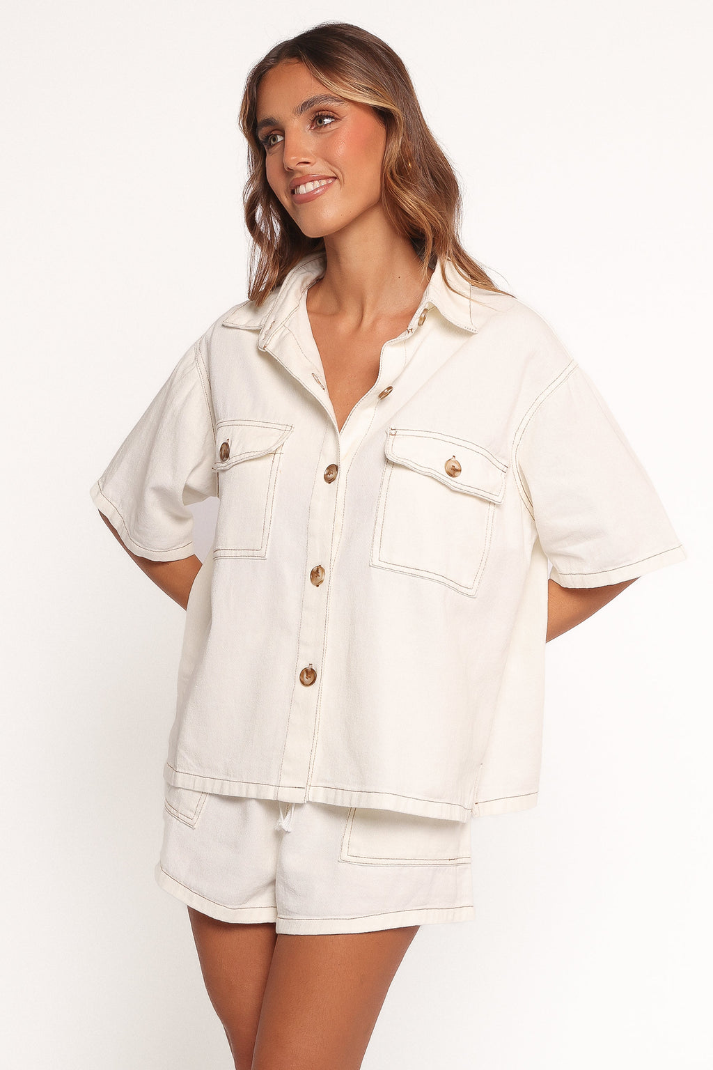 Noor Denim Short Set - White