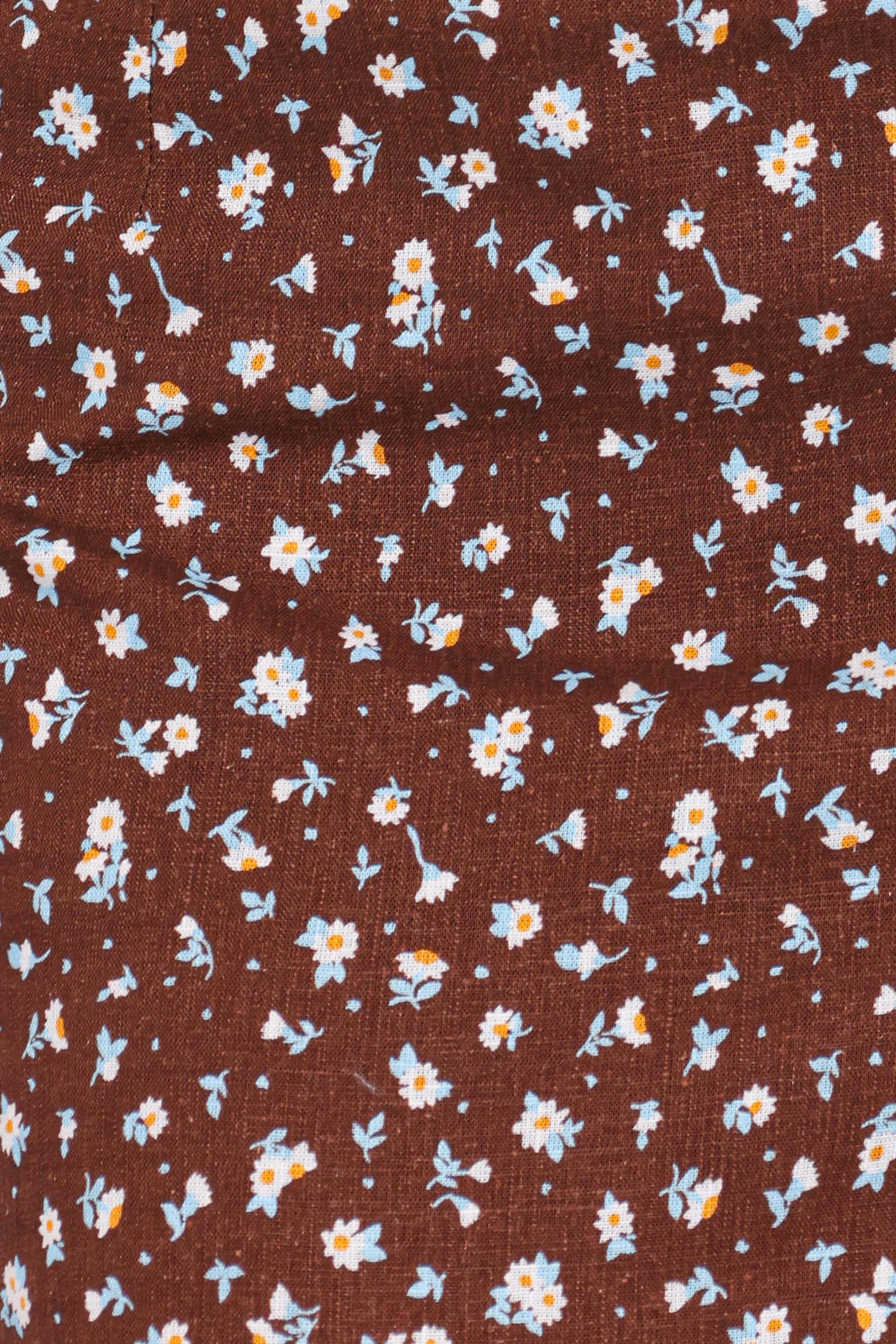 Ashe Cropped Button Up Top - Brown Floral