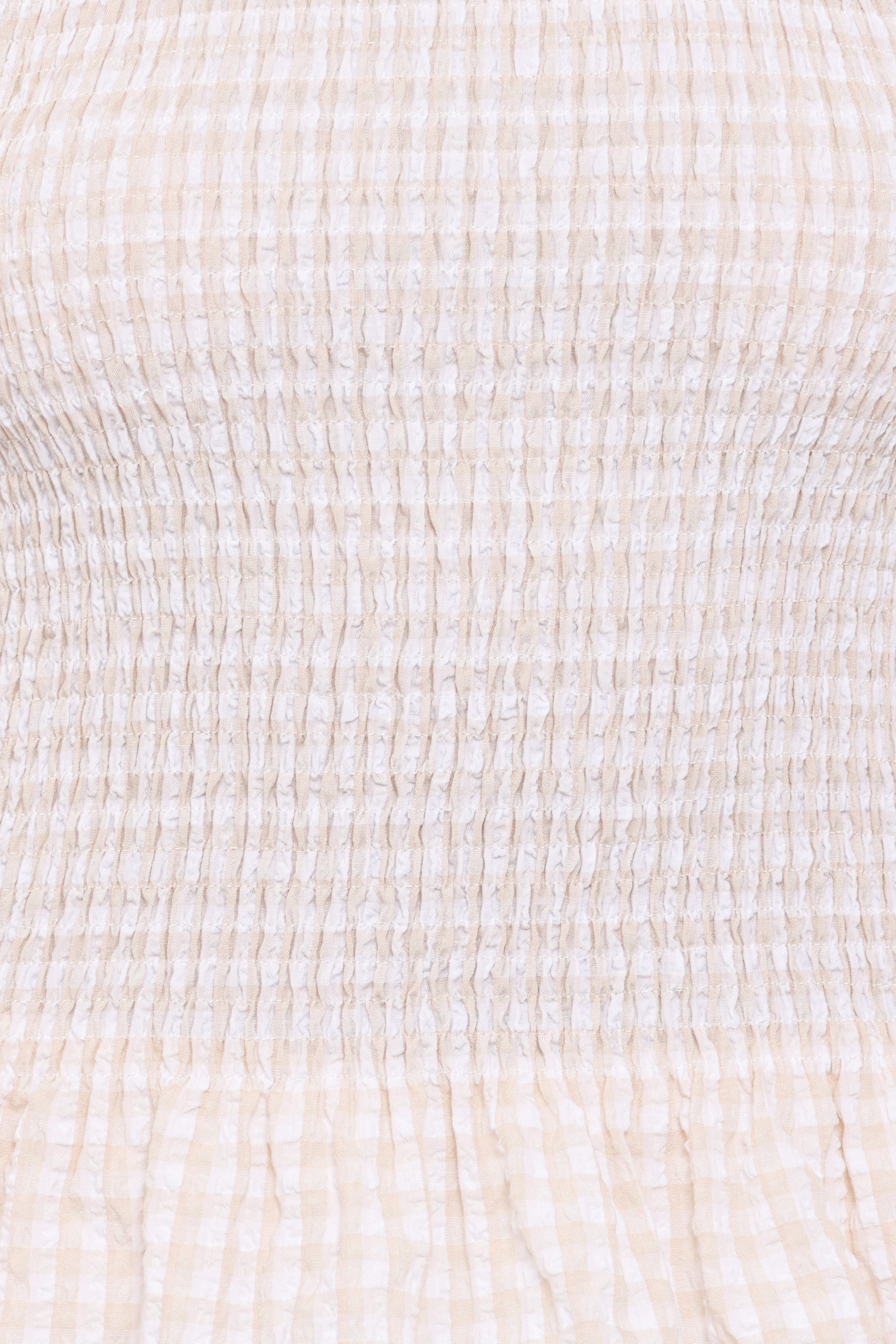 Callista Shirred Waist Top - Beige Gingham