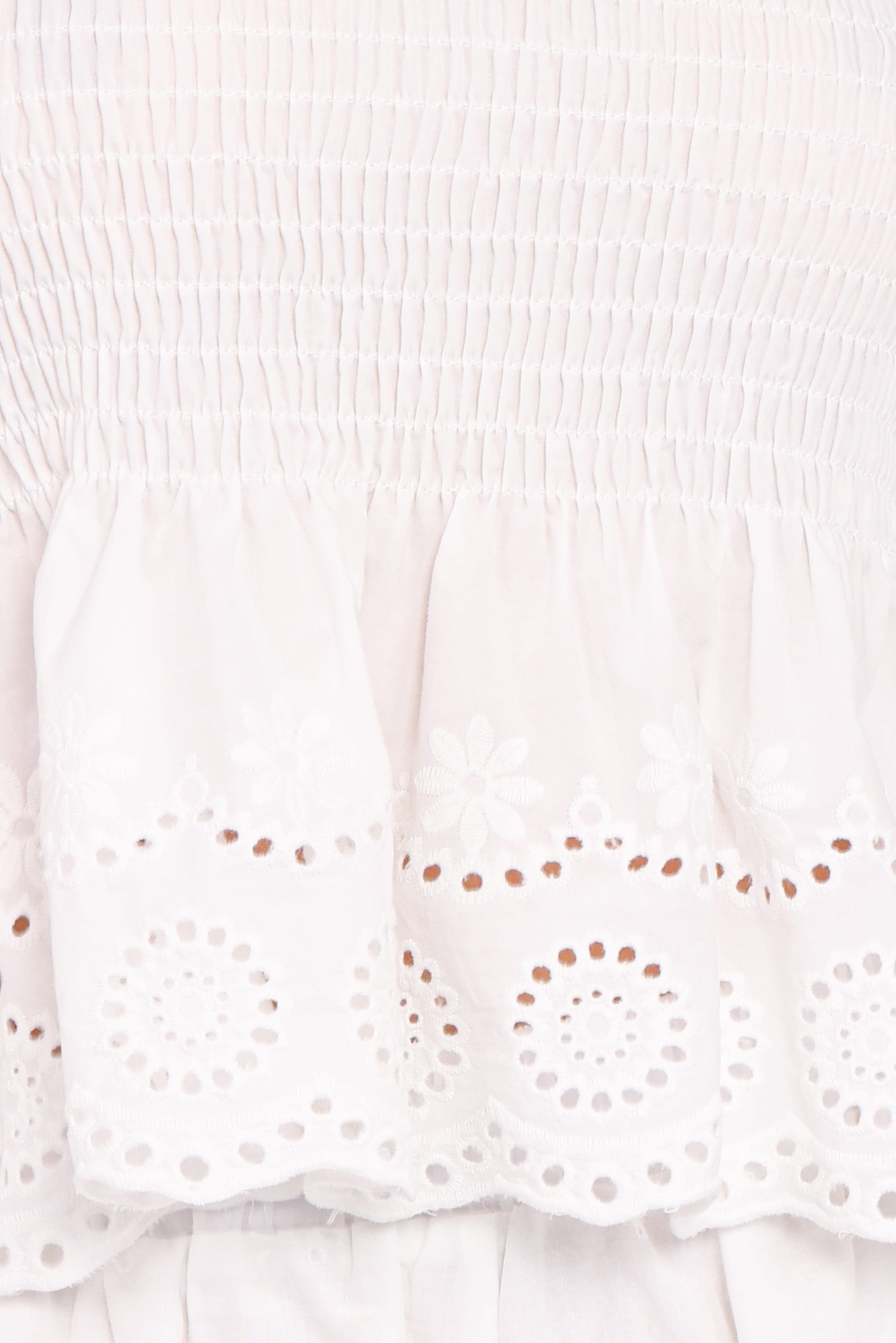 Gretal Smocked Eyelet Top - White