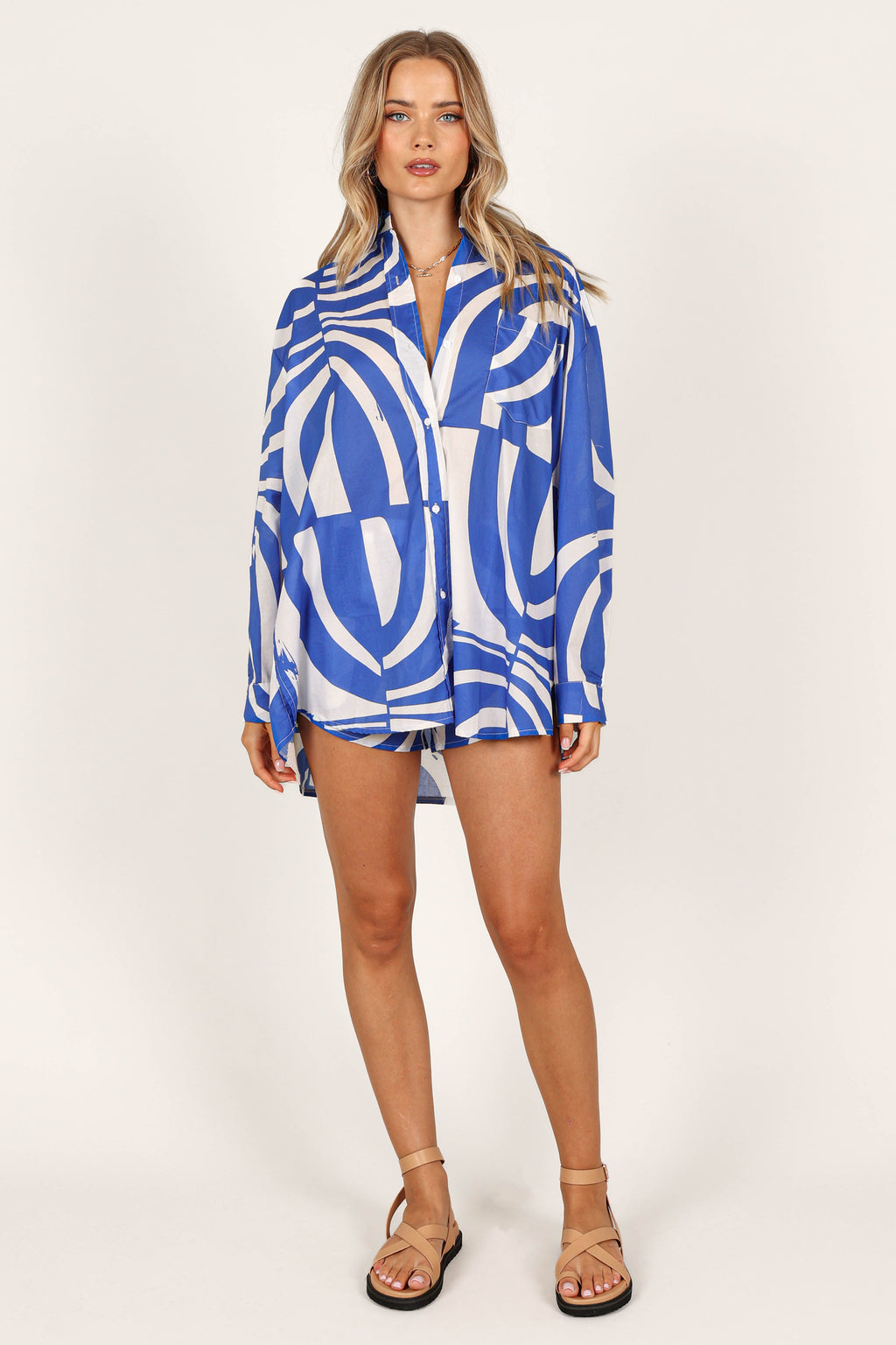 Heather Cotton Shirt - Blue Print