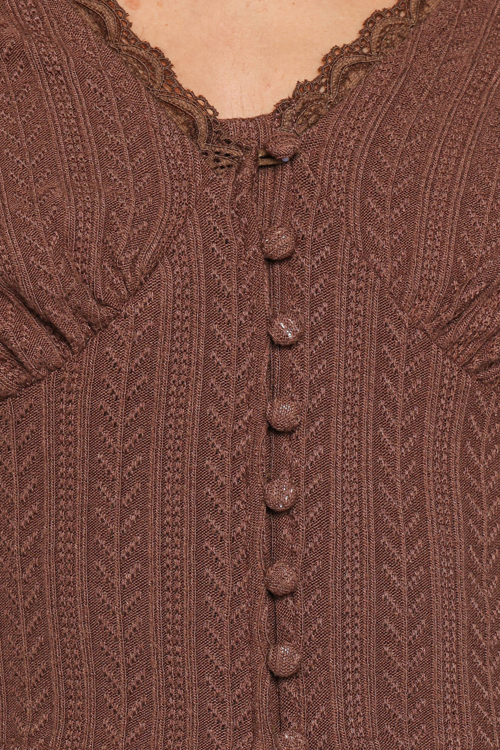 Leslie Long Sleeve Textured Button Front Top - Chocolate